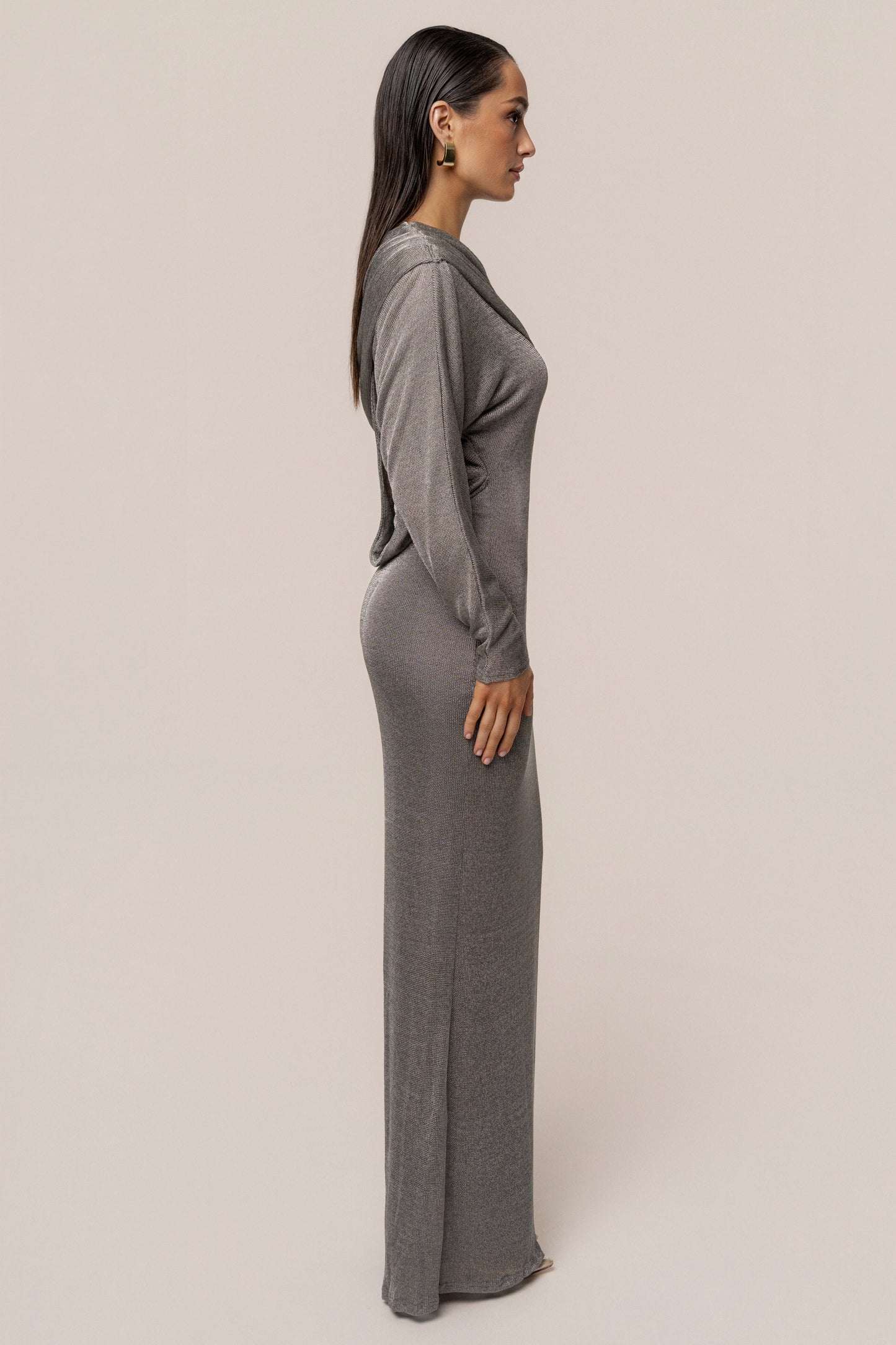 Silver Drape And Shine Maxi Dress