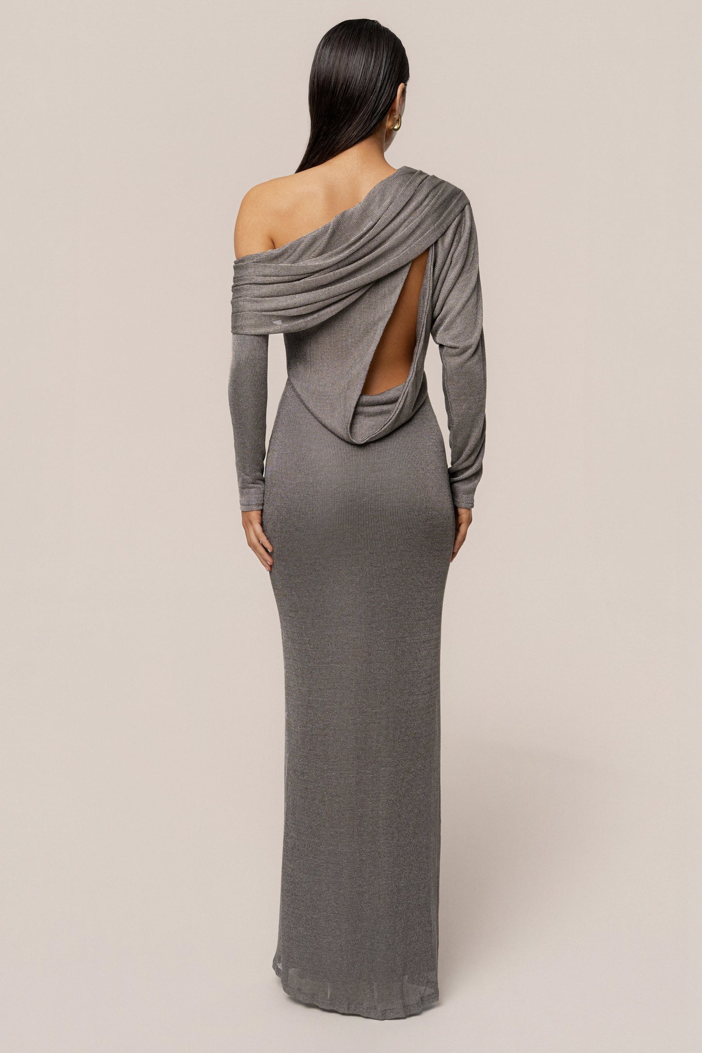 Silver Drape And Shine Maxi Dress
