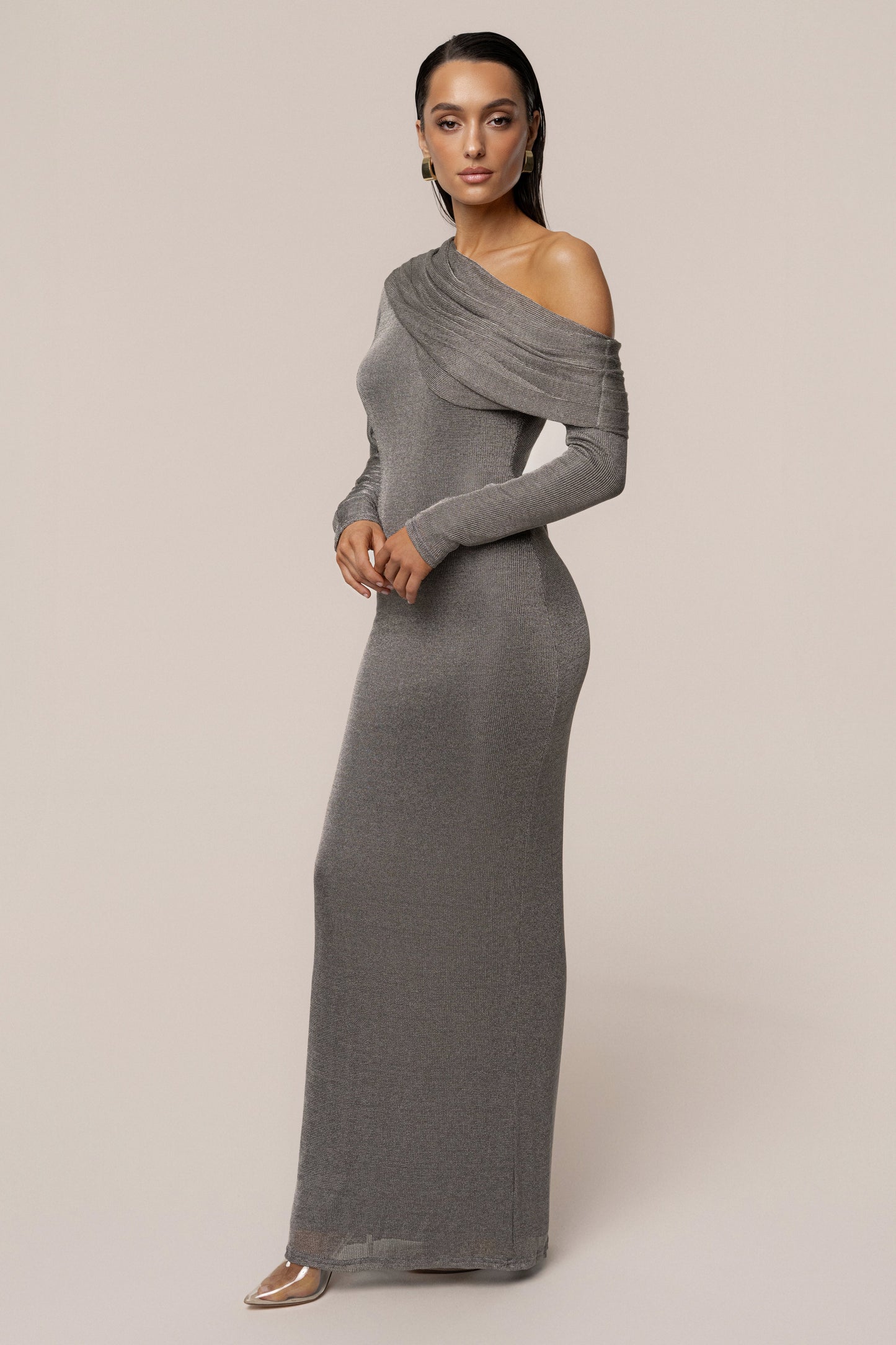 Silver Drape And Shine Maxi Dress