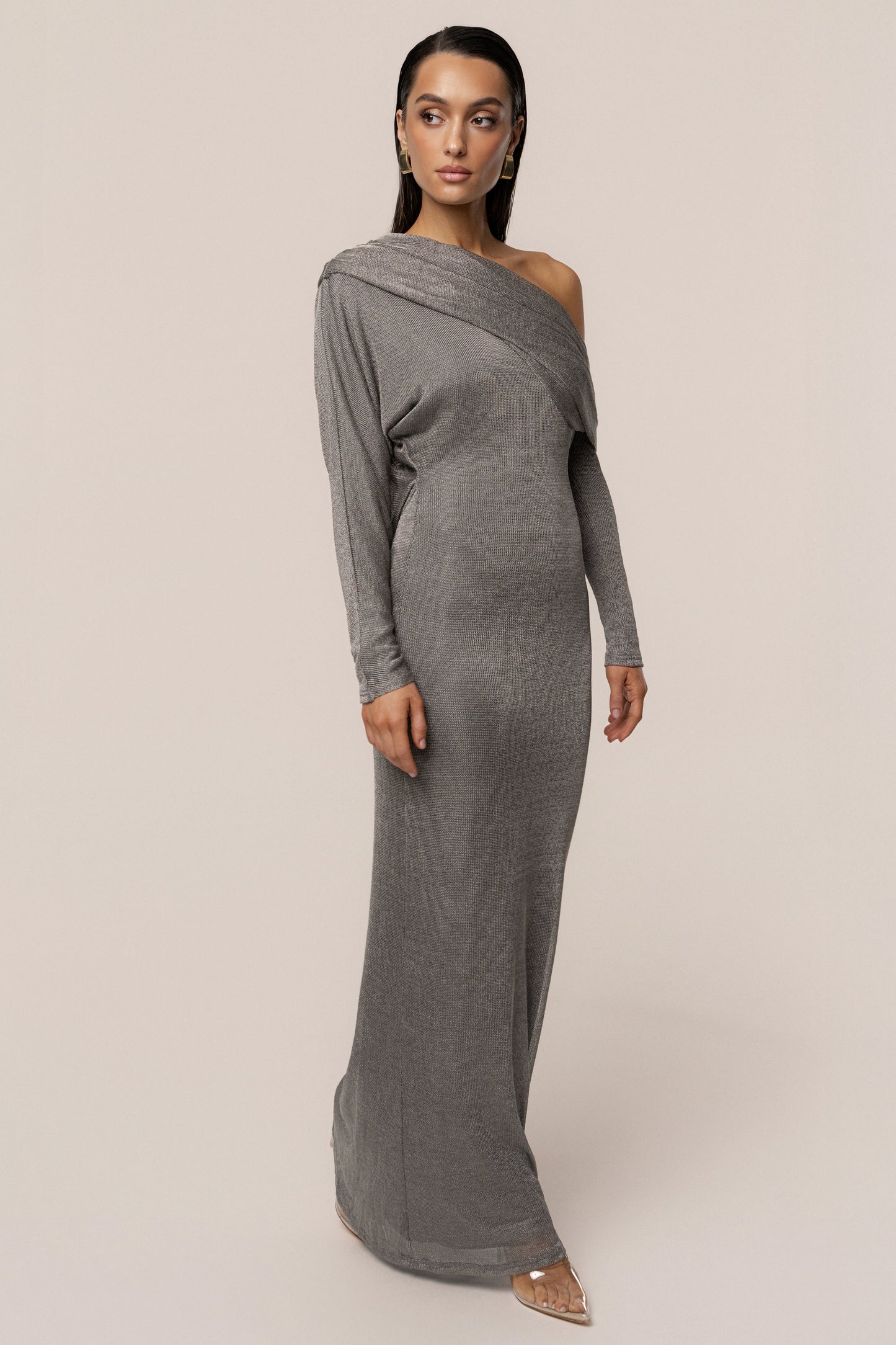 Silver Drape And Shine Maxi Dress