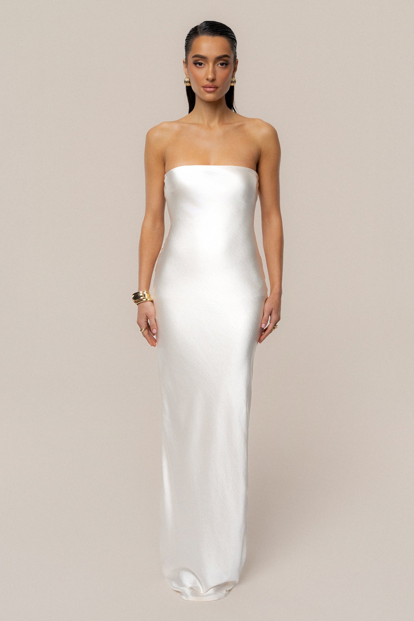 Ivory Regal Rising Satin Maxi Dress