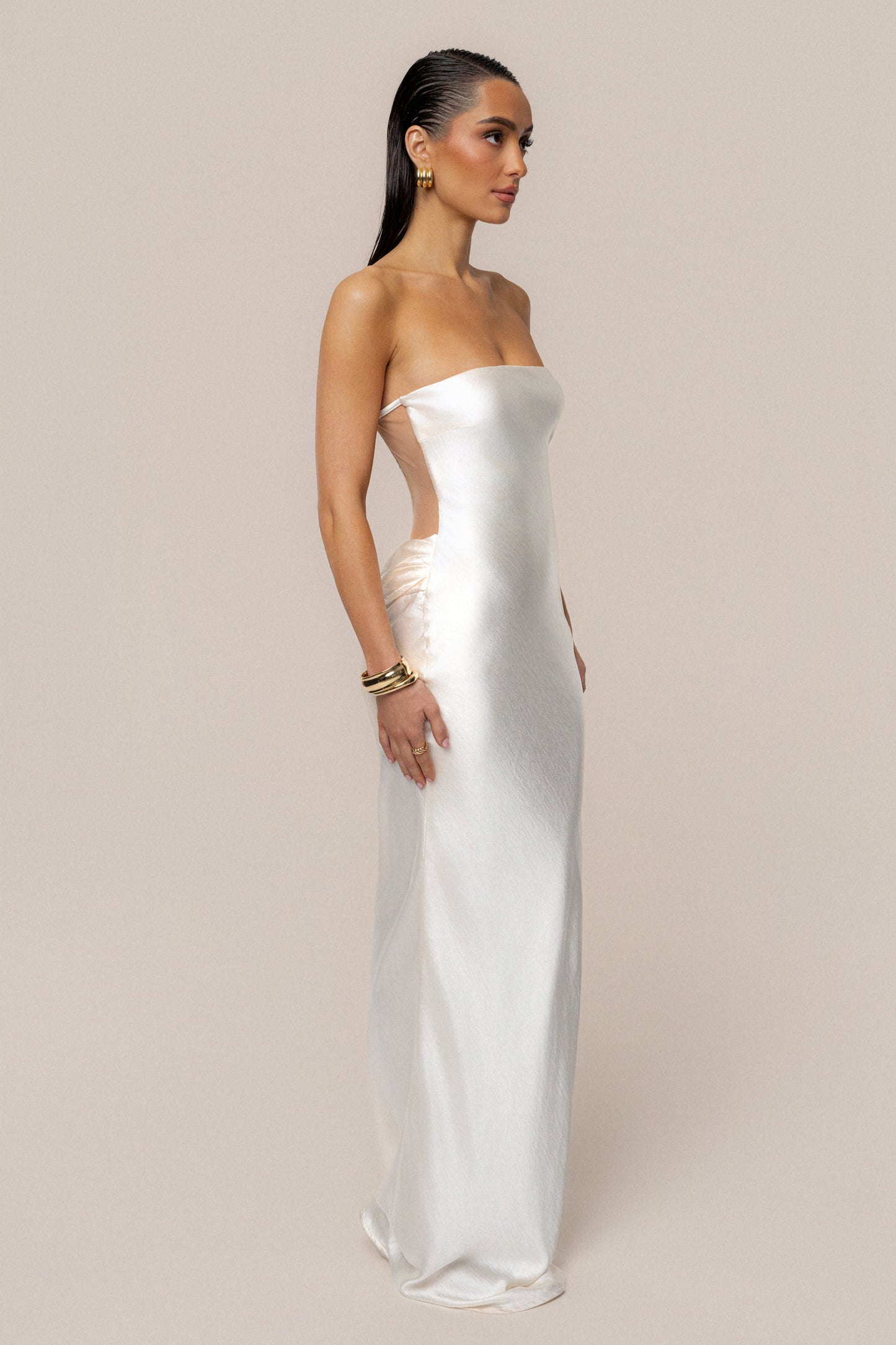 Ivory Regal Rising Satin Maxi Dress