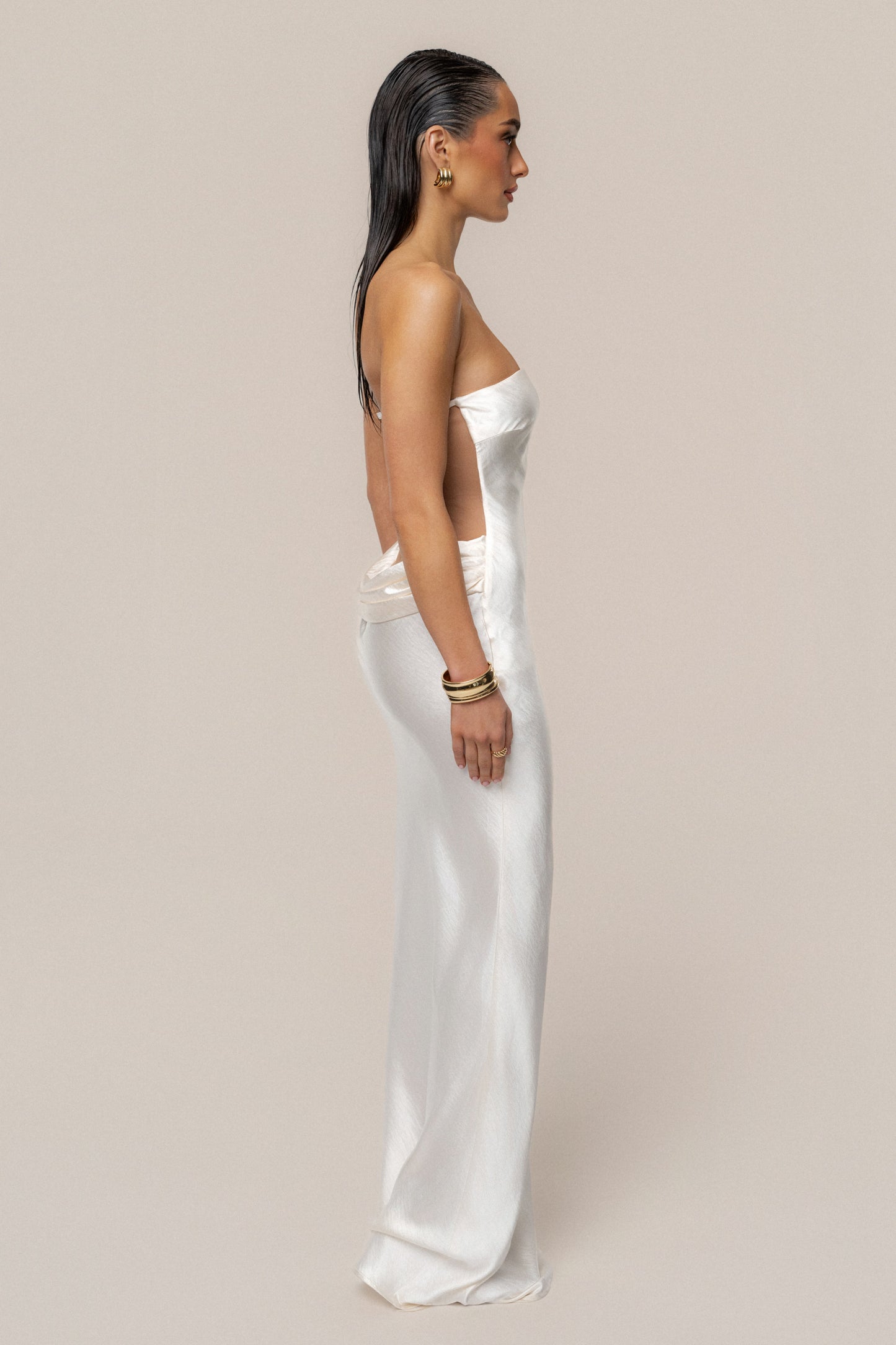 Ivory Regal Rising Satin Maxi Dress