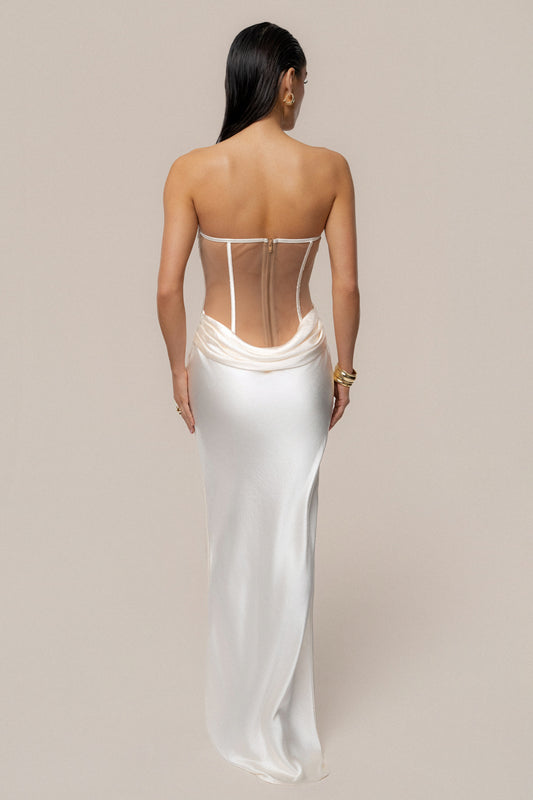 Ivory Regal Rising Satin Maxi Dress