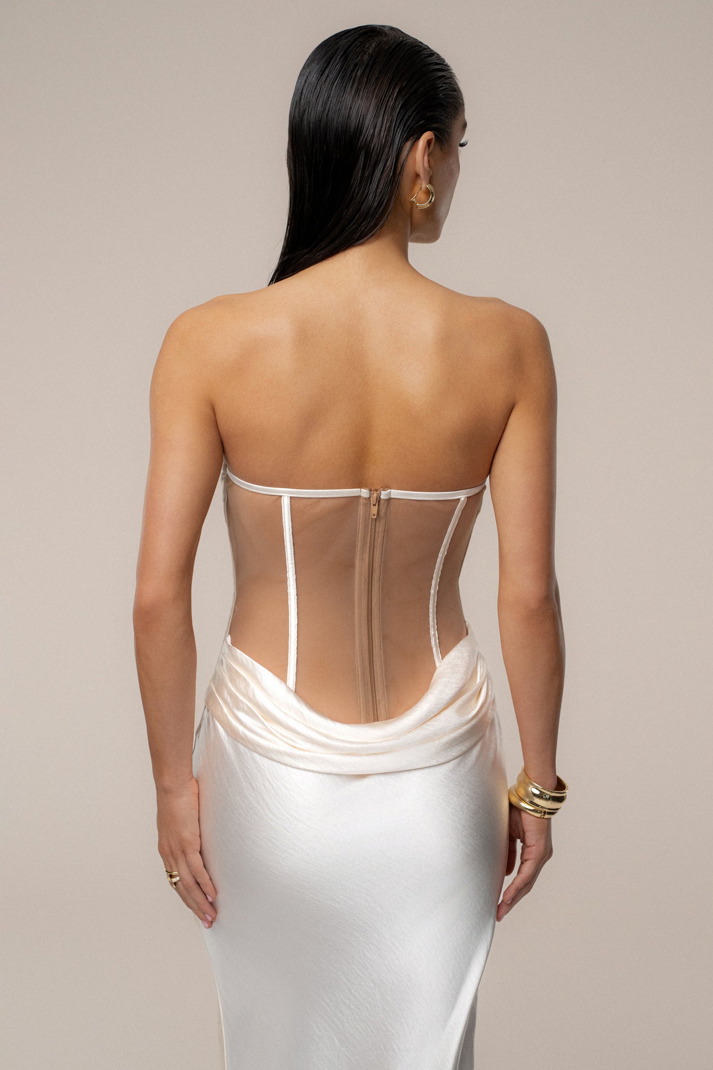 Ivory Regal Rising Satin Maxi Dress