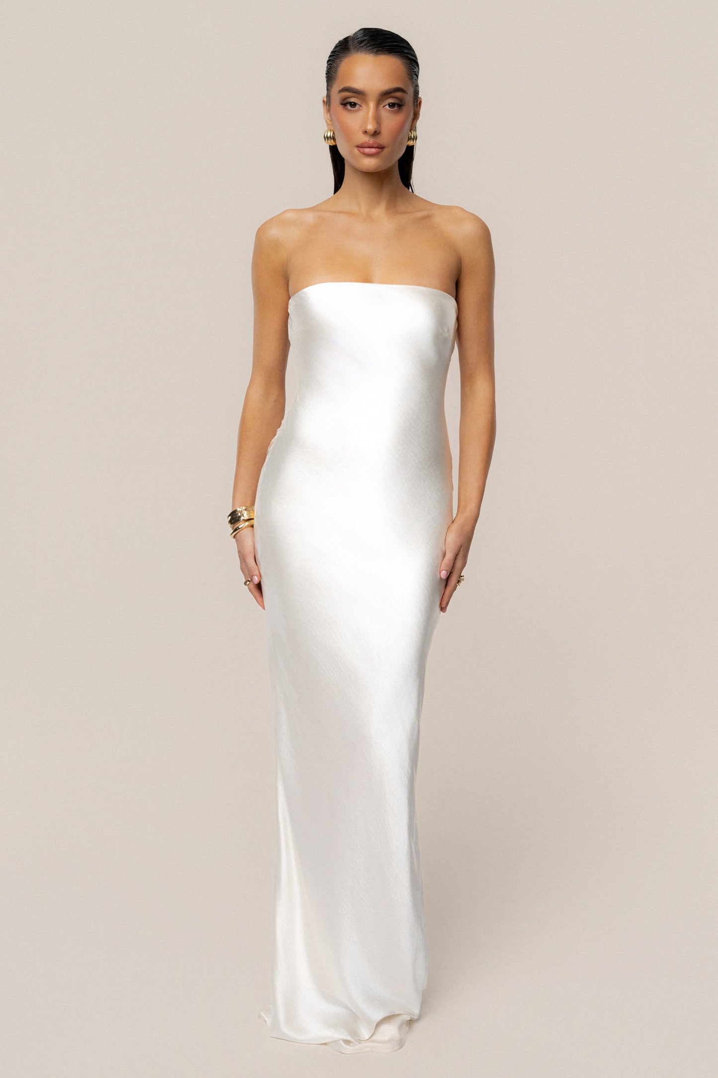 Ivory Regal Rising Satin Maxi Dress