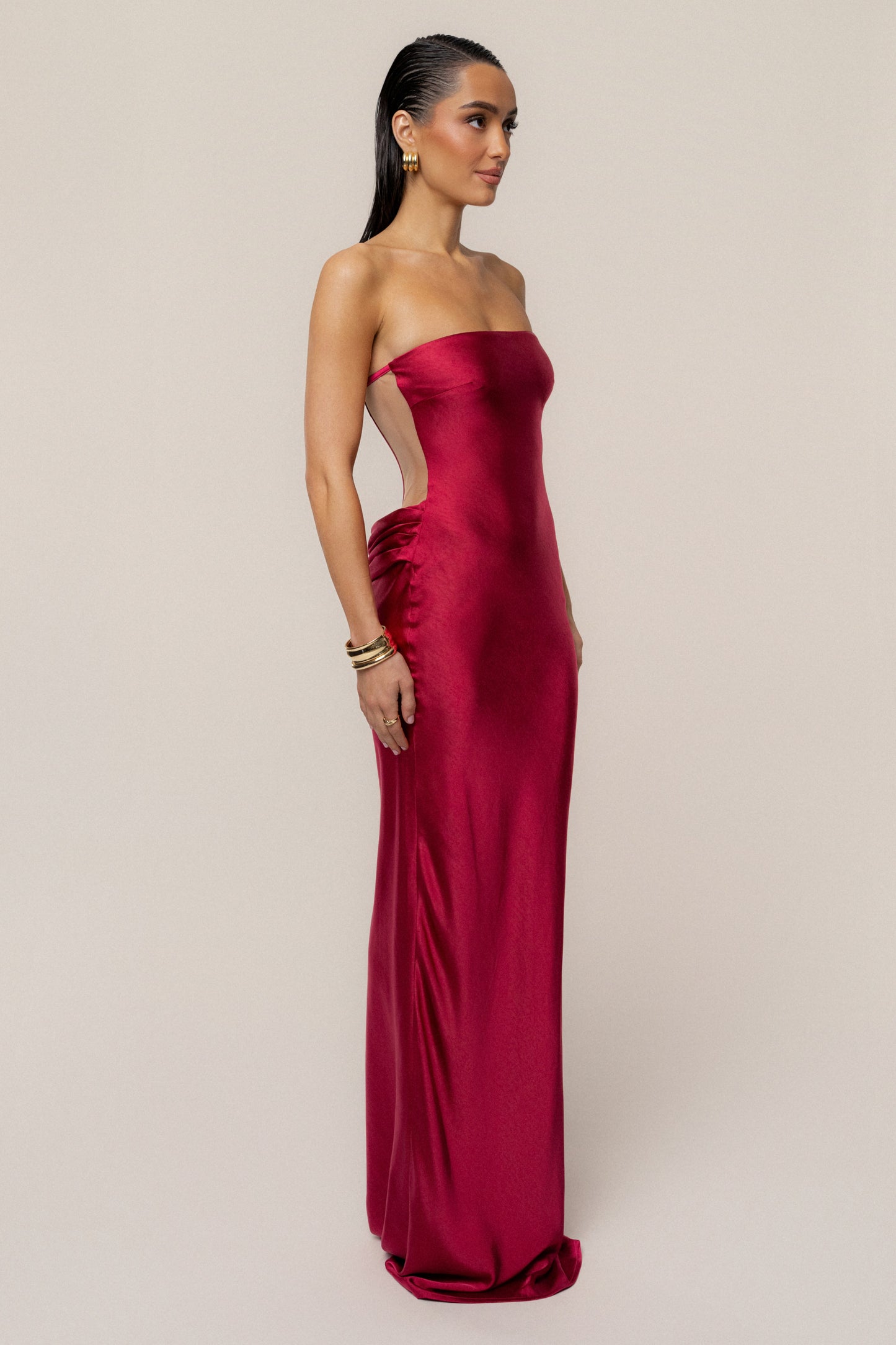 Red Regal Rising Satin Maxi Dress