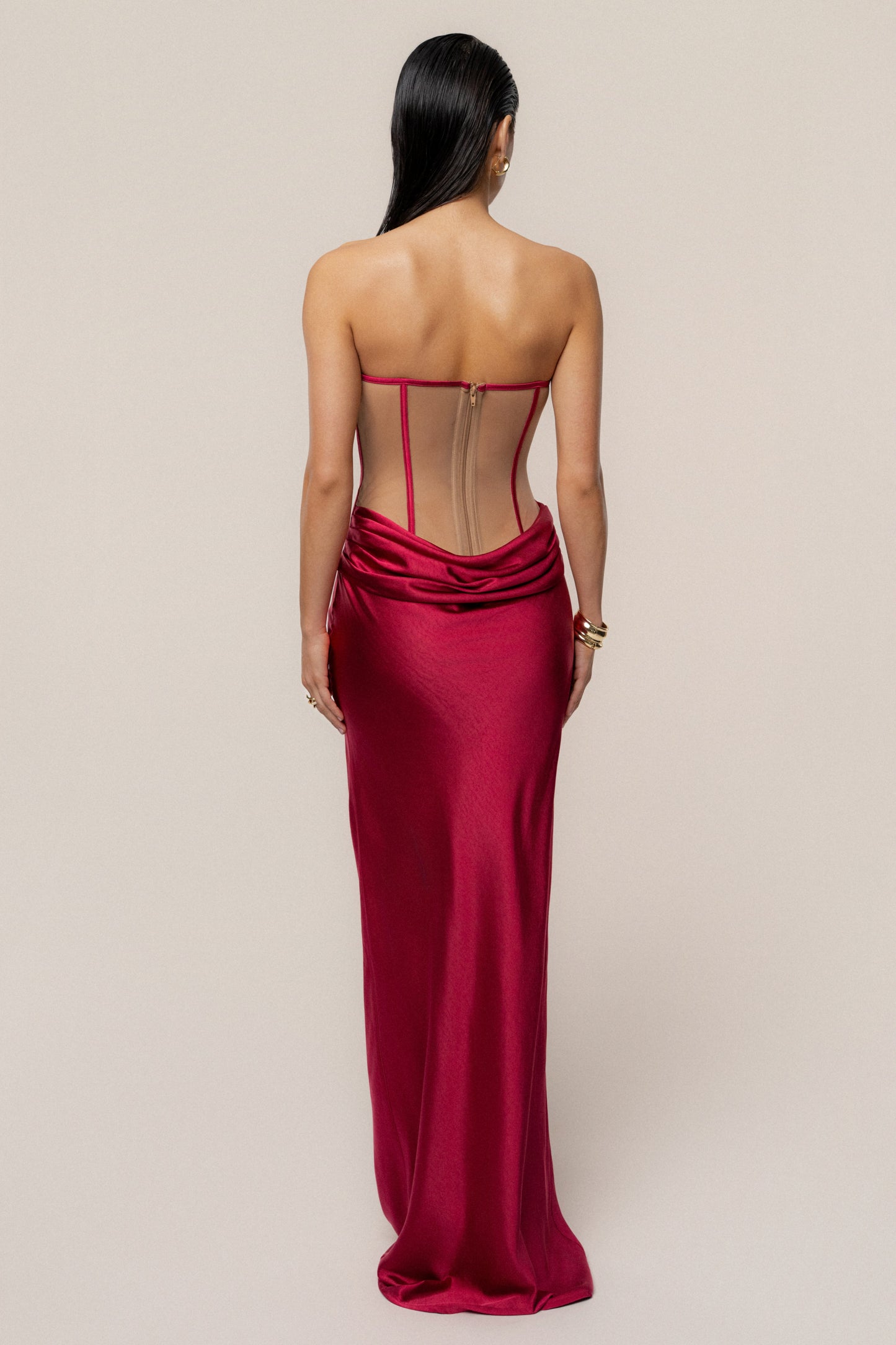 Red Regal Rising Satin Maxi Dress