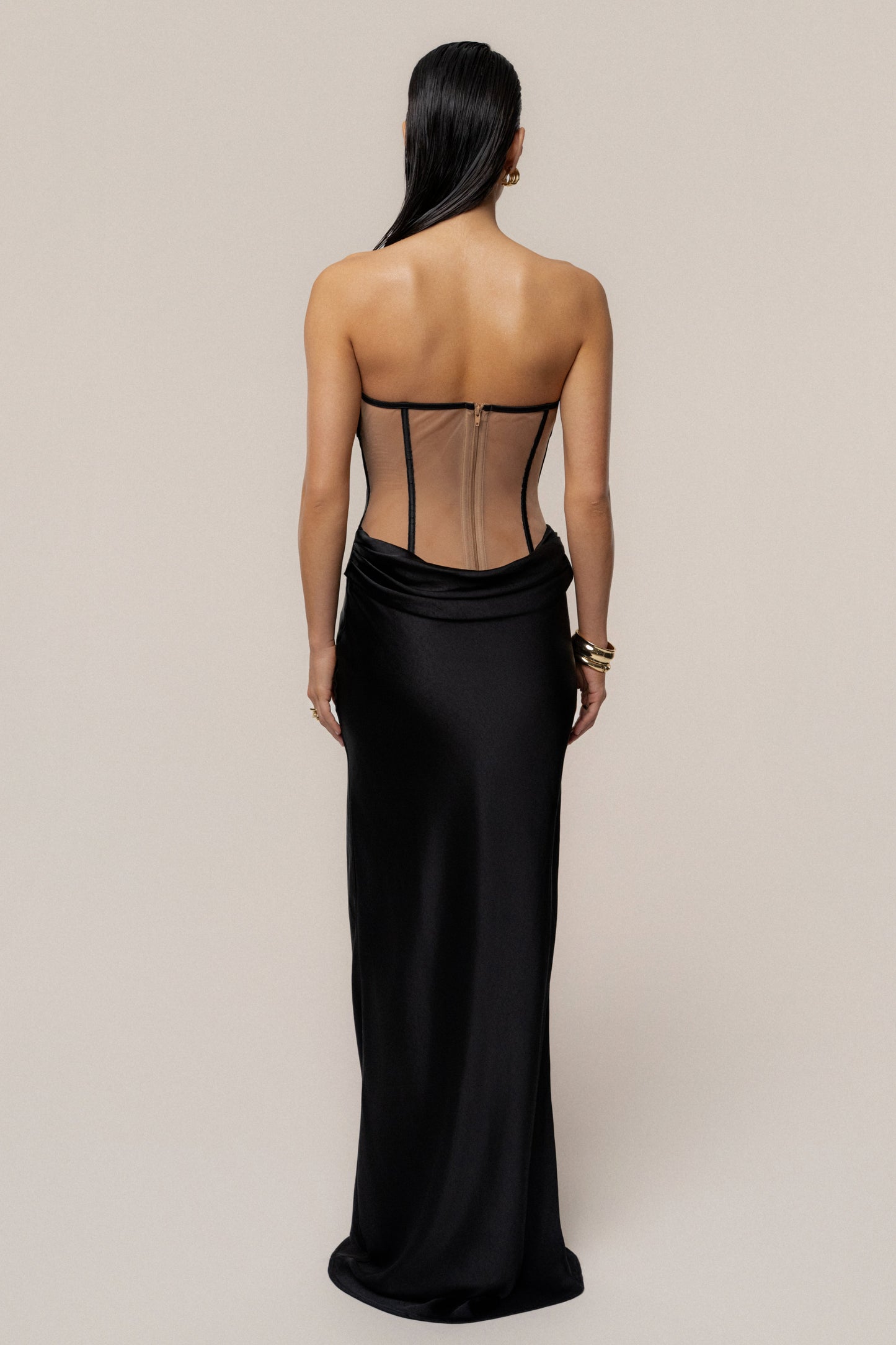 Black Regal Rising Satin Maxi Dress