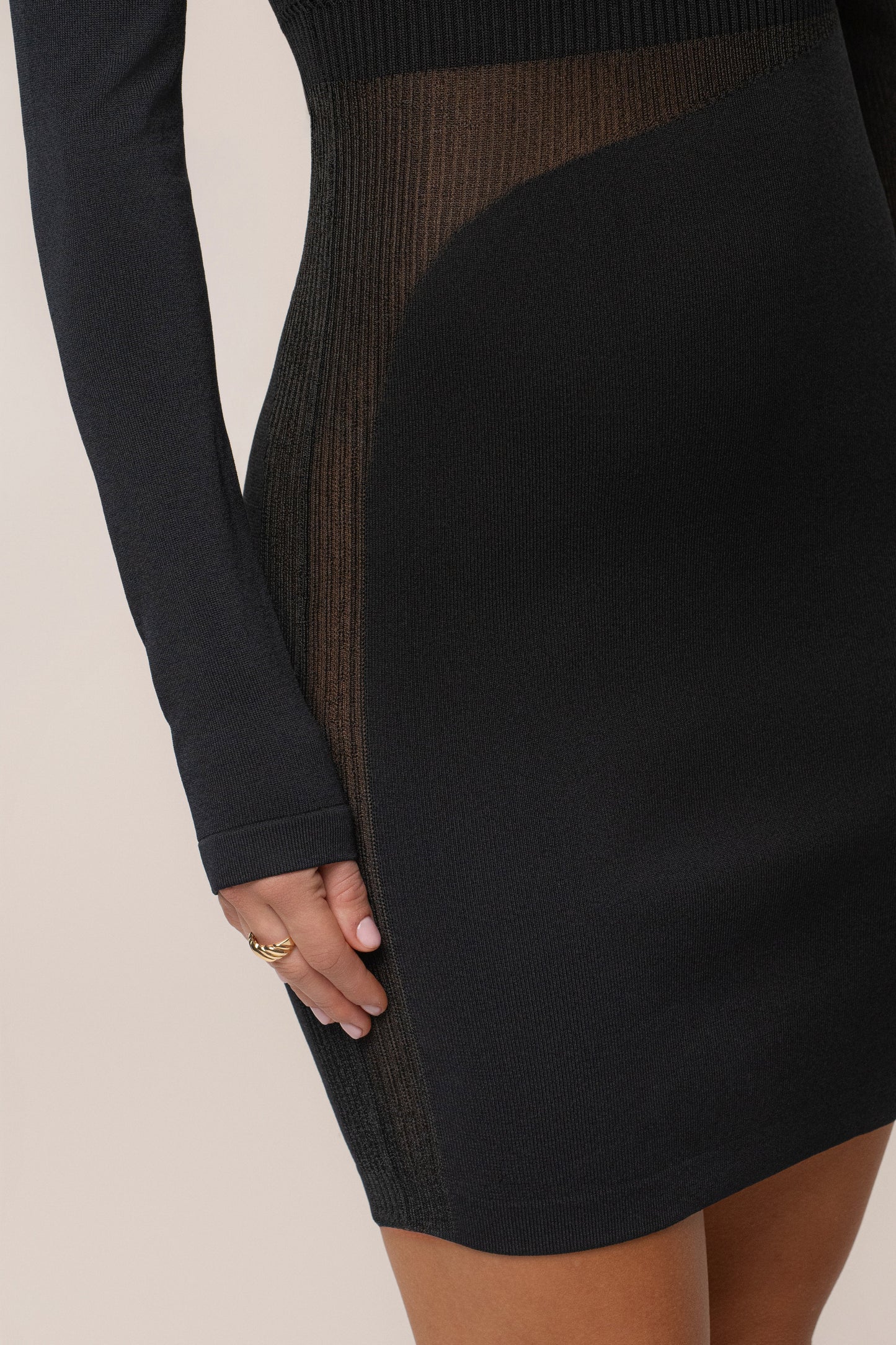 Black Sheer Knit Mock Neck Dress