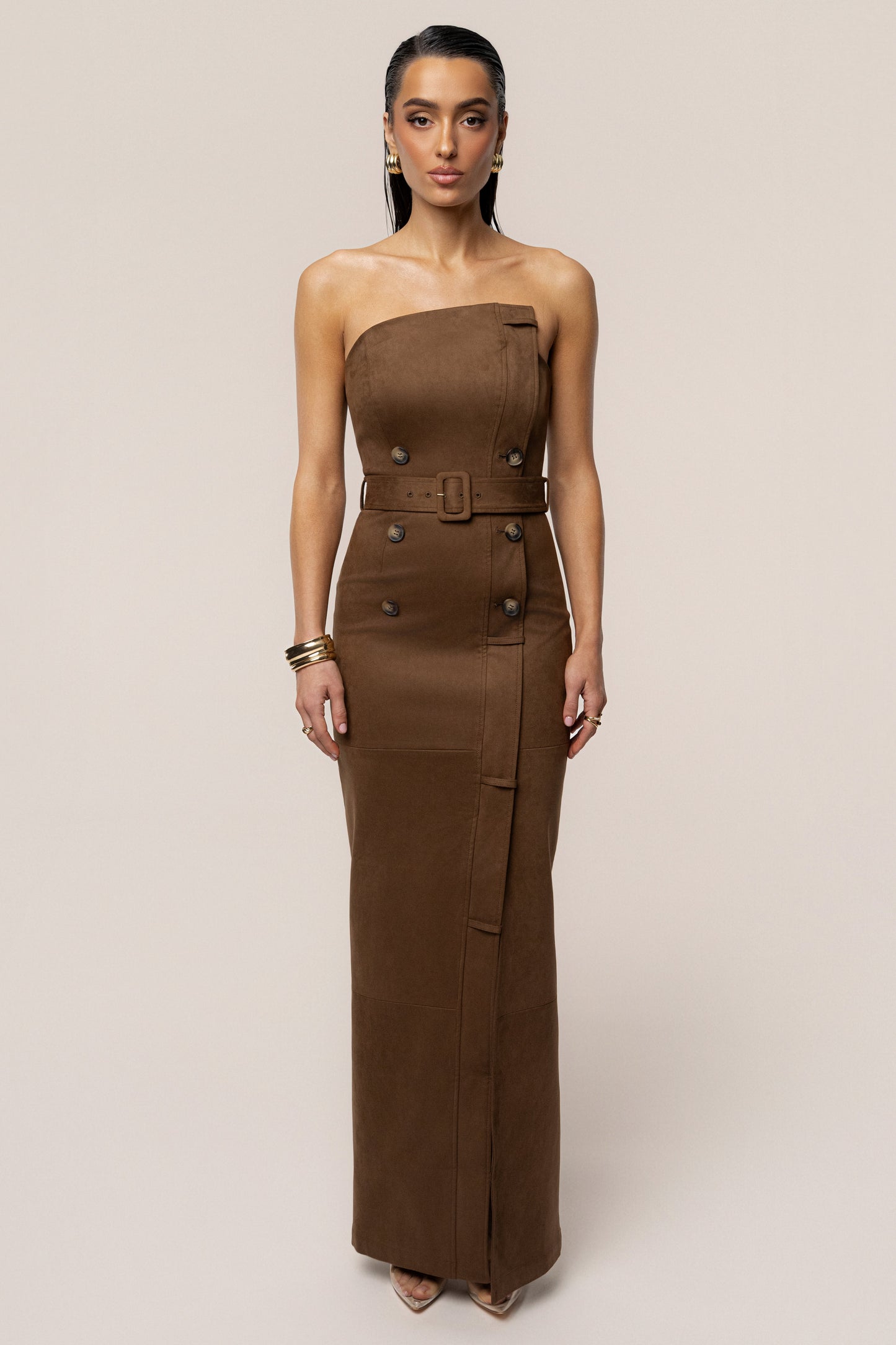 Chocolate Xena Suede Maxi Dress