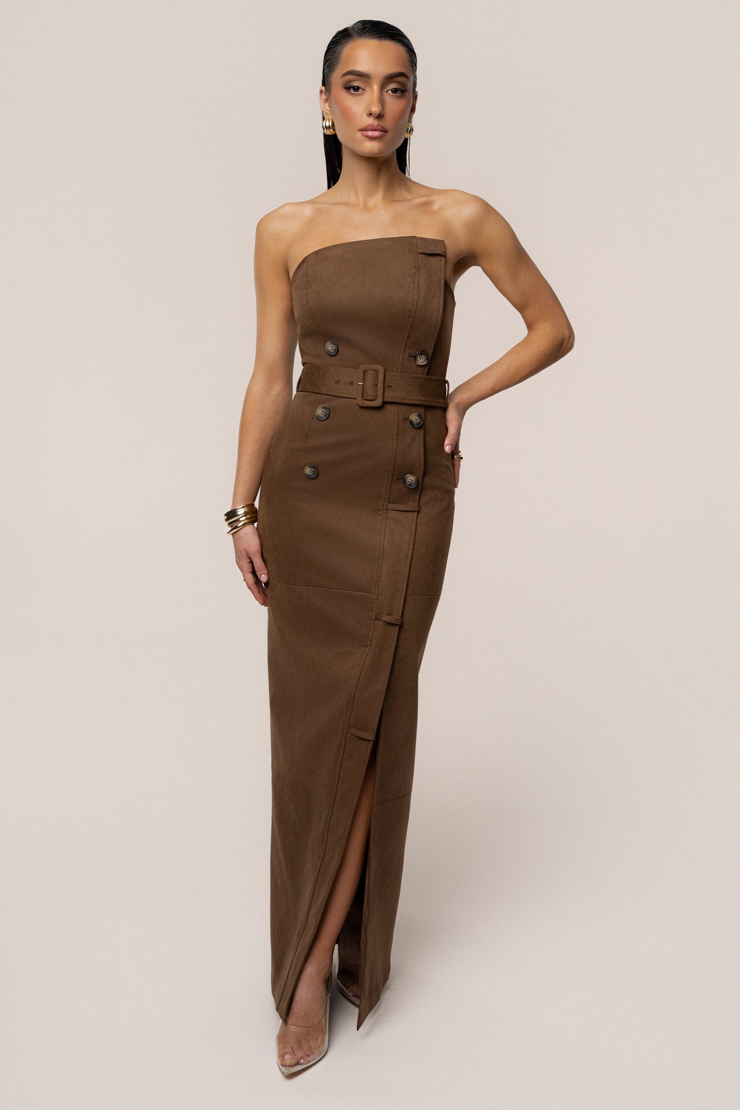 Chocolate Xena Suede Maxi Dress