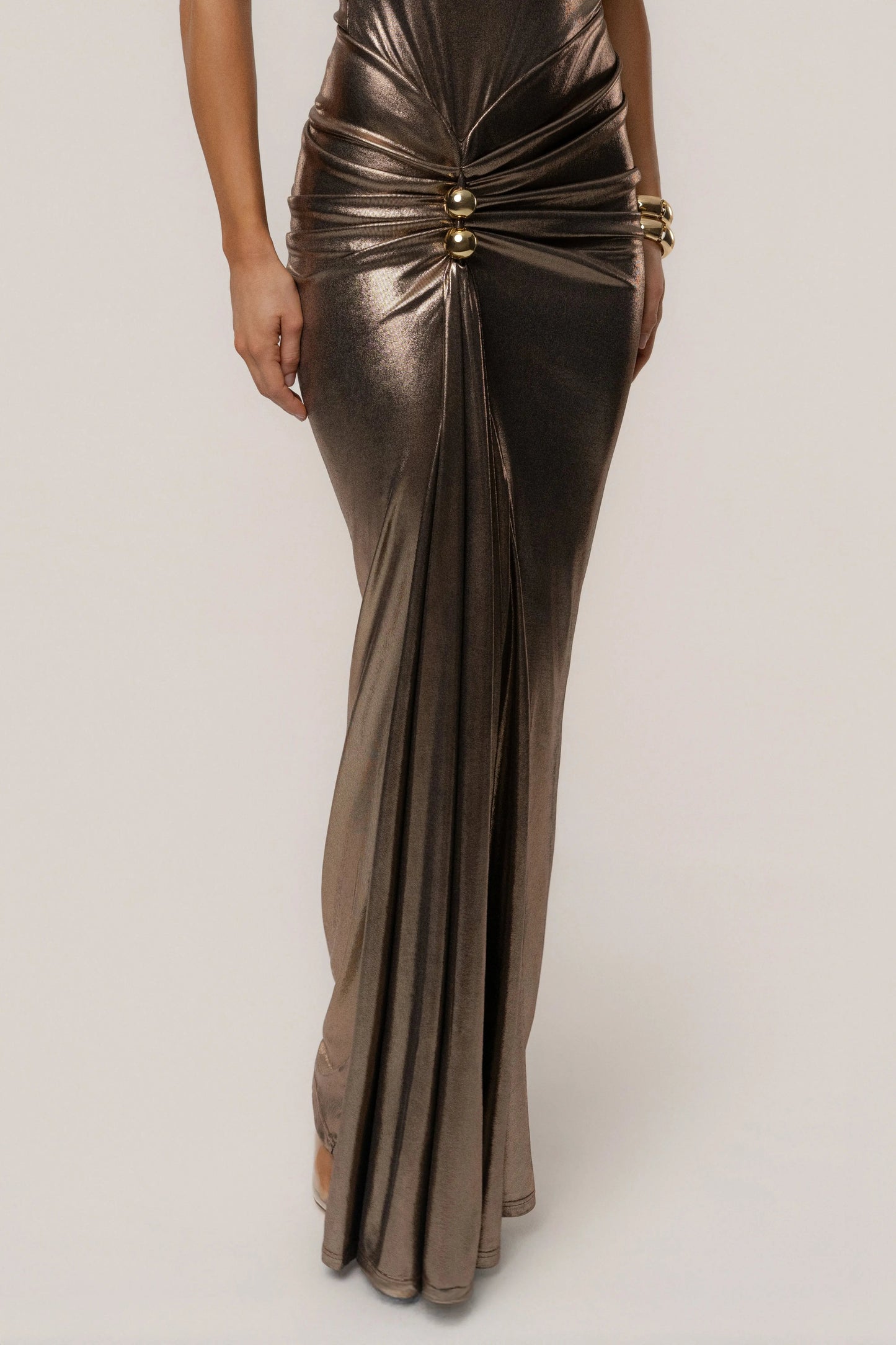 Bronze Izabel Draped Maxi Gown