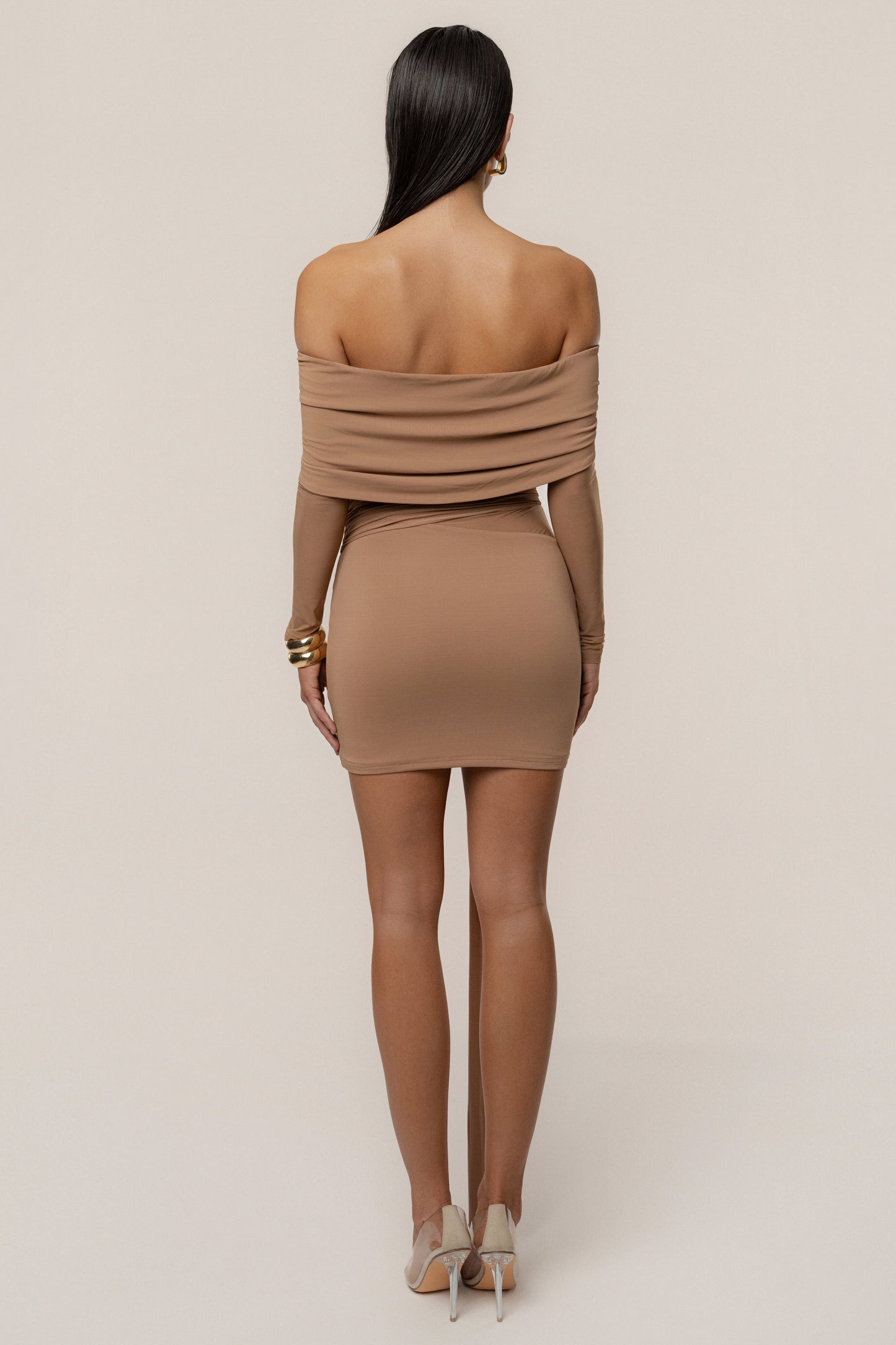 Beige Glow State Drape Dress