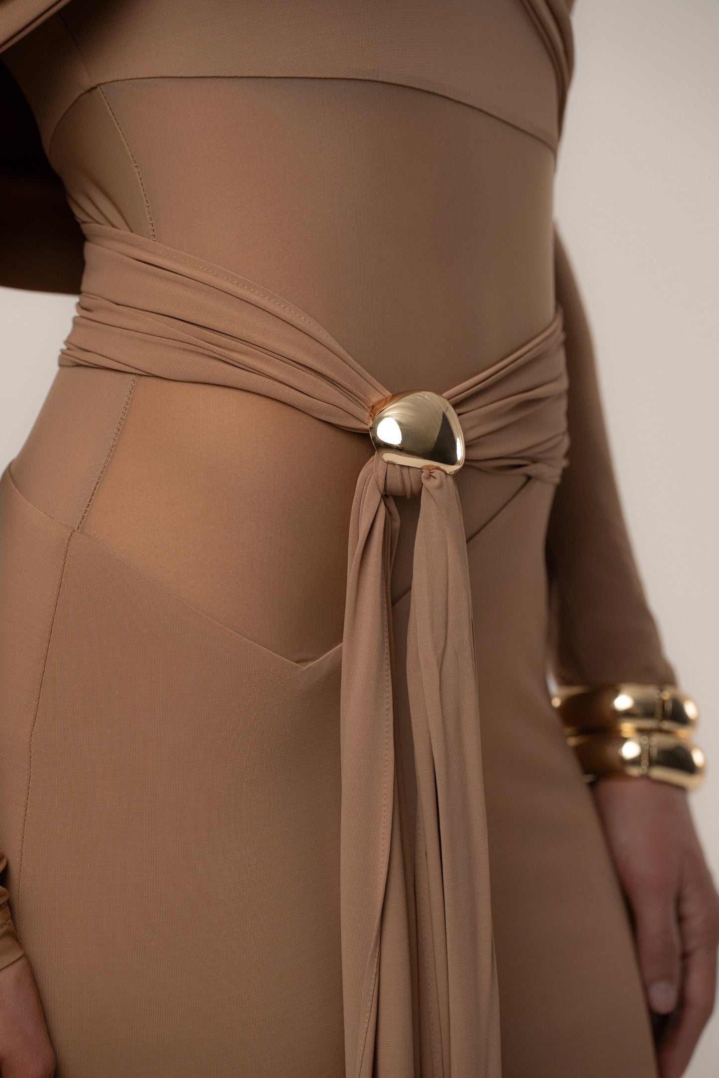 Beige Glow State Drape Dress