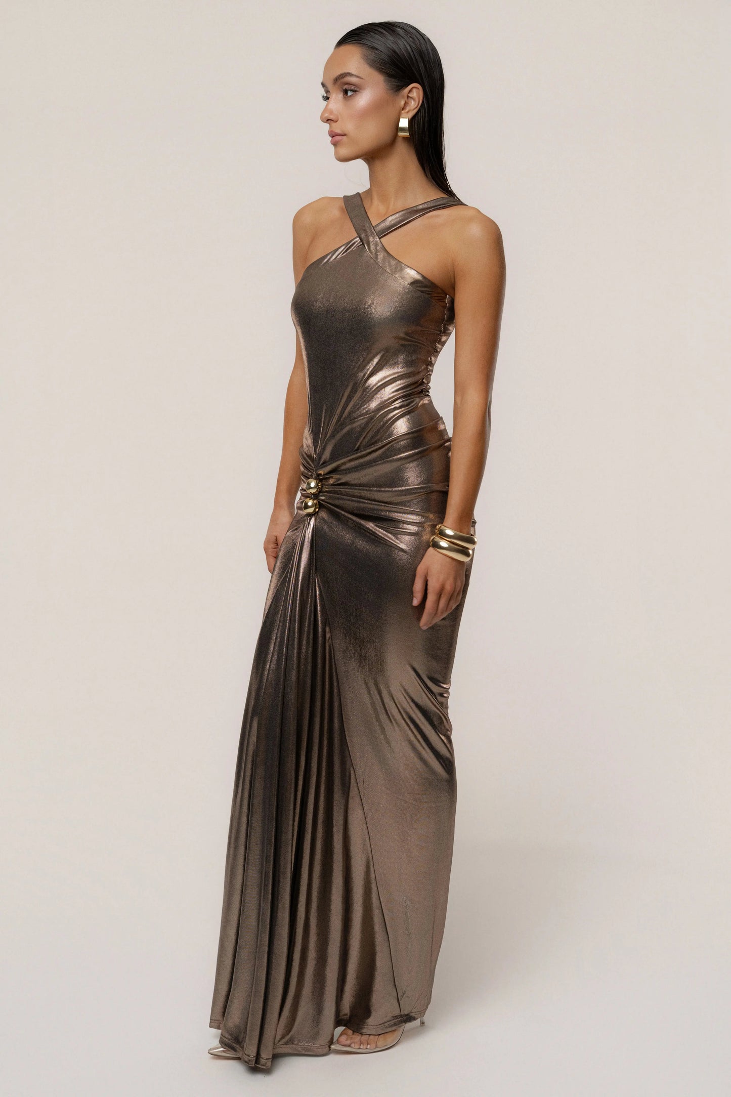 Bronze Izabel Draped Maxi Gown