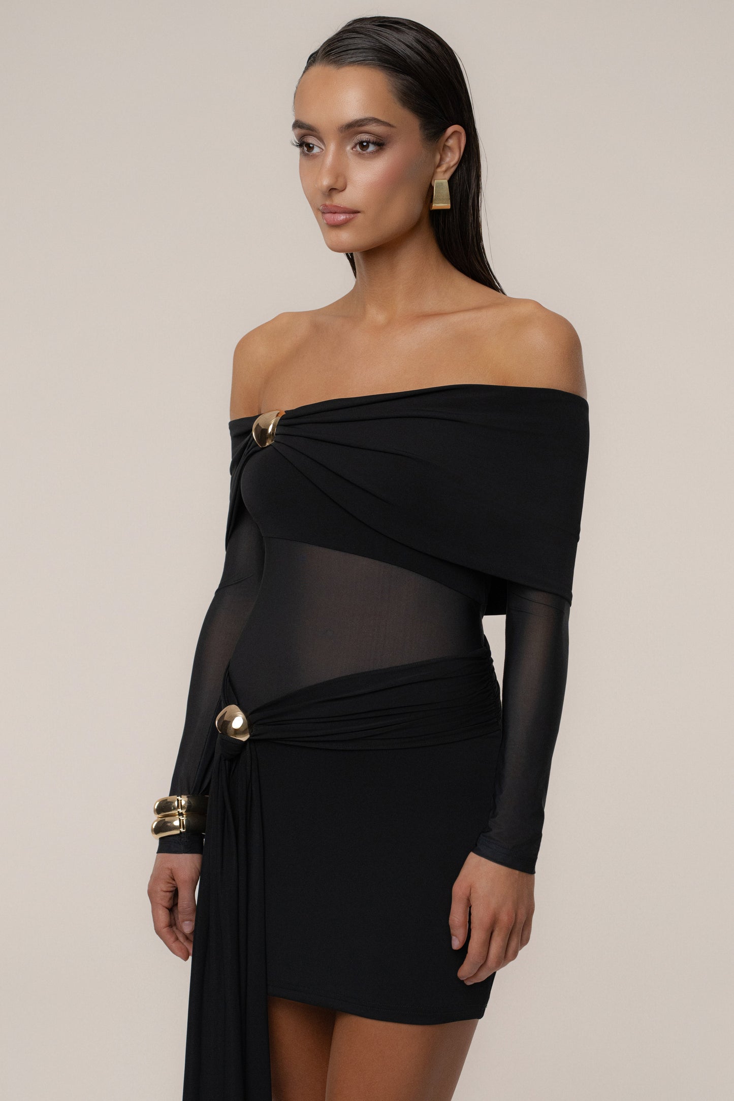 Black Glow State Drape Dress