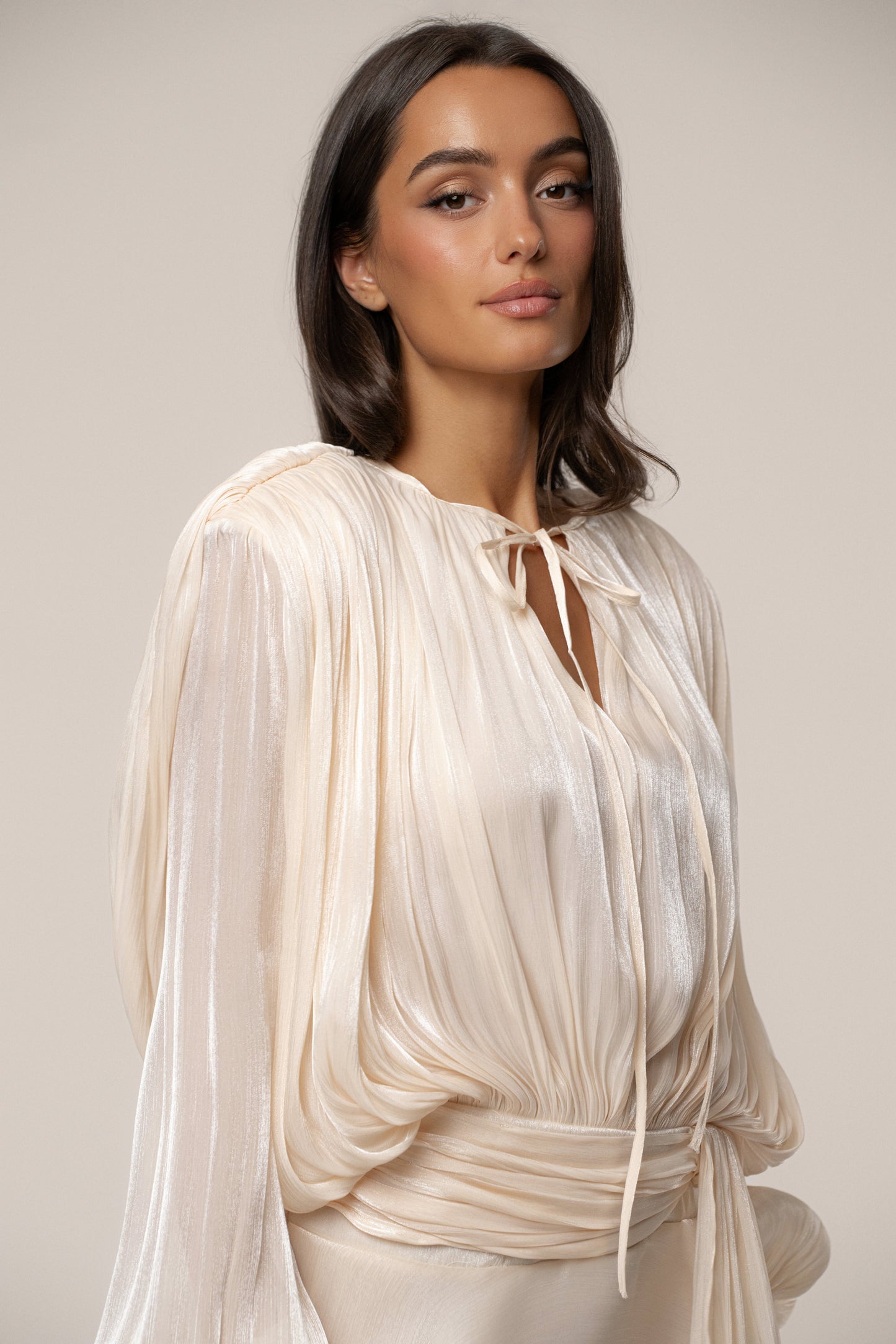 Cream Pure Glow Draped Mini Dress