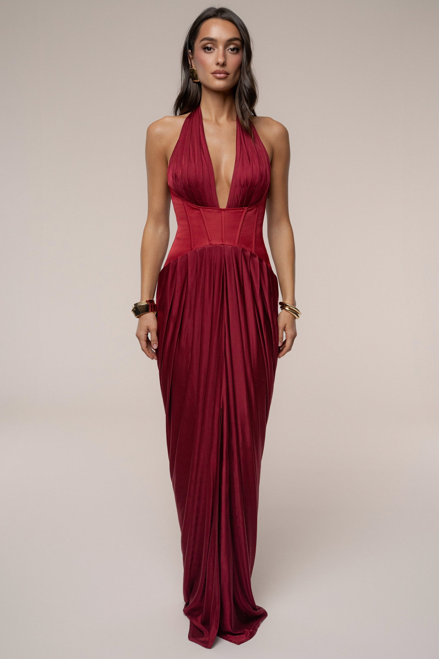 Burgundy Drape And Destiny Maxi Dress