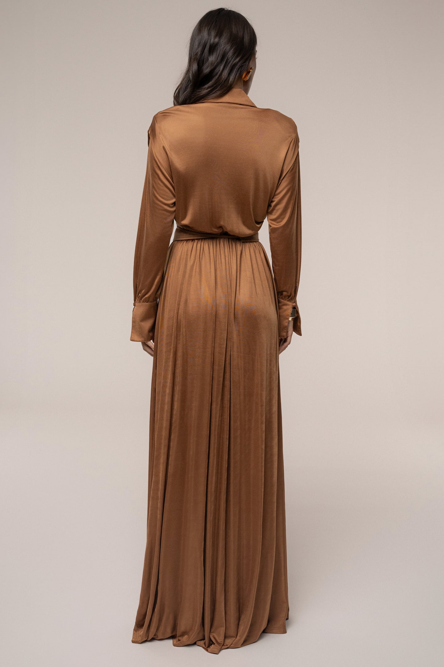 Tan High Line Collar Maxi Dress