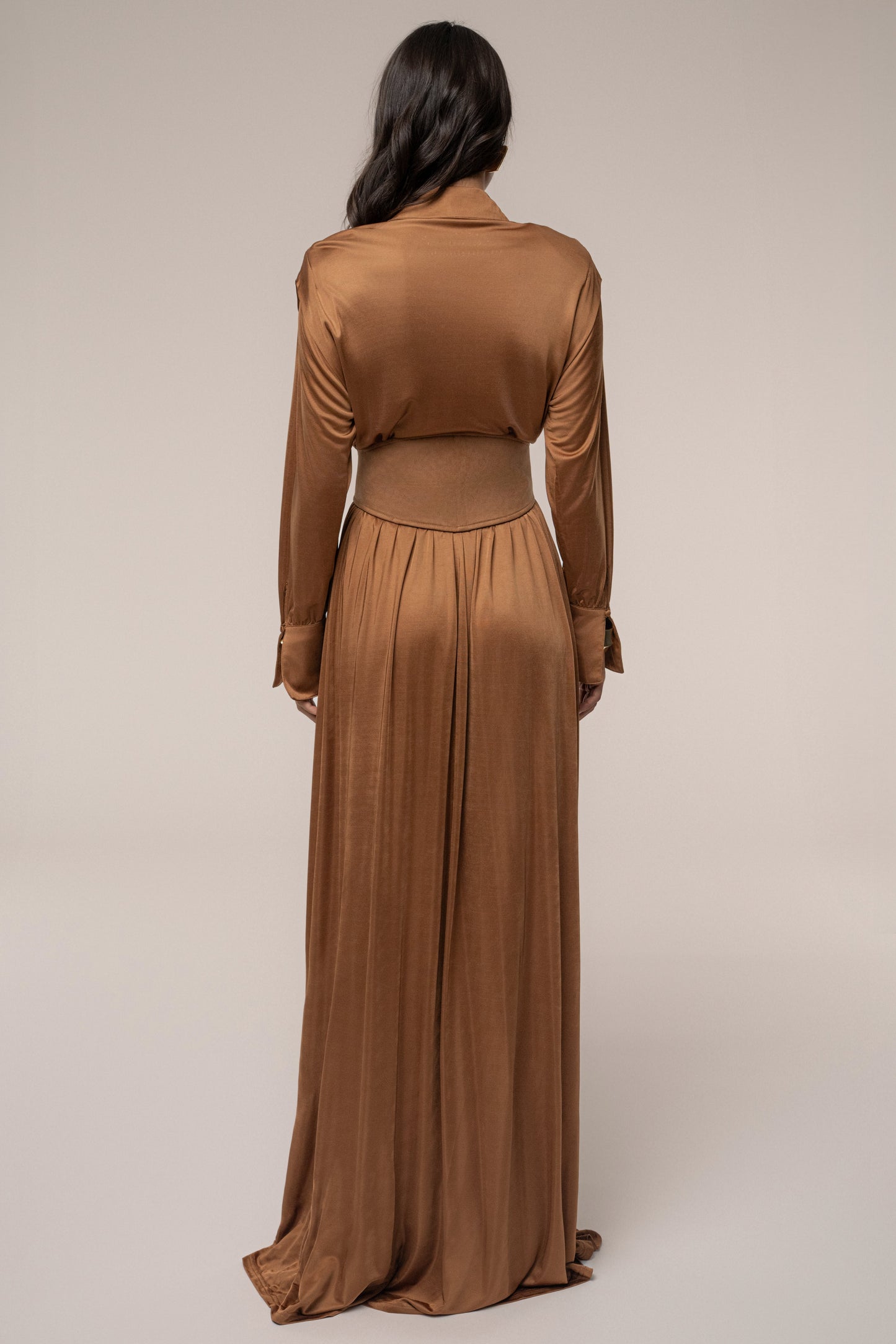 Tan High Line Collar Maxi Dress