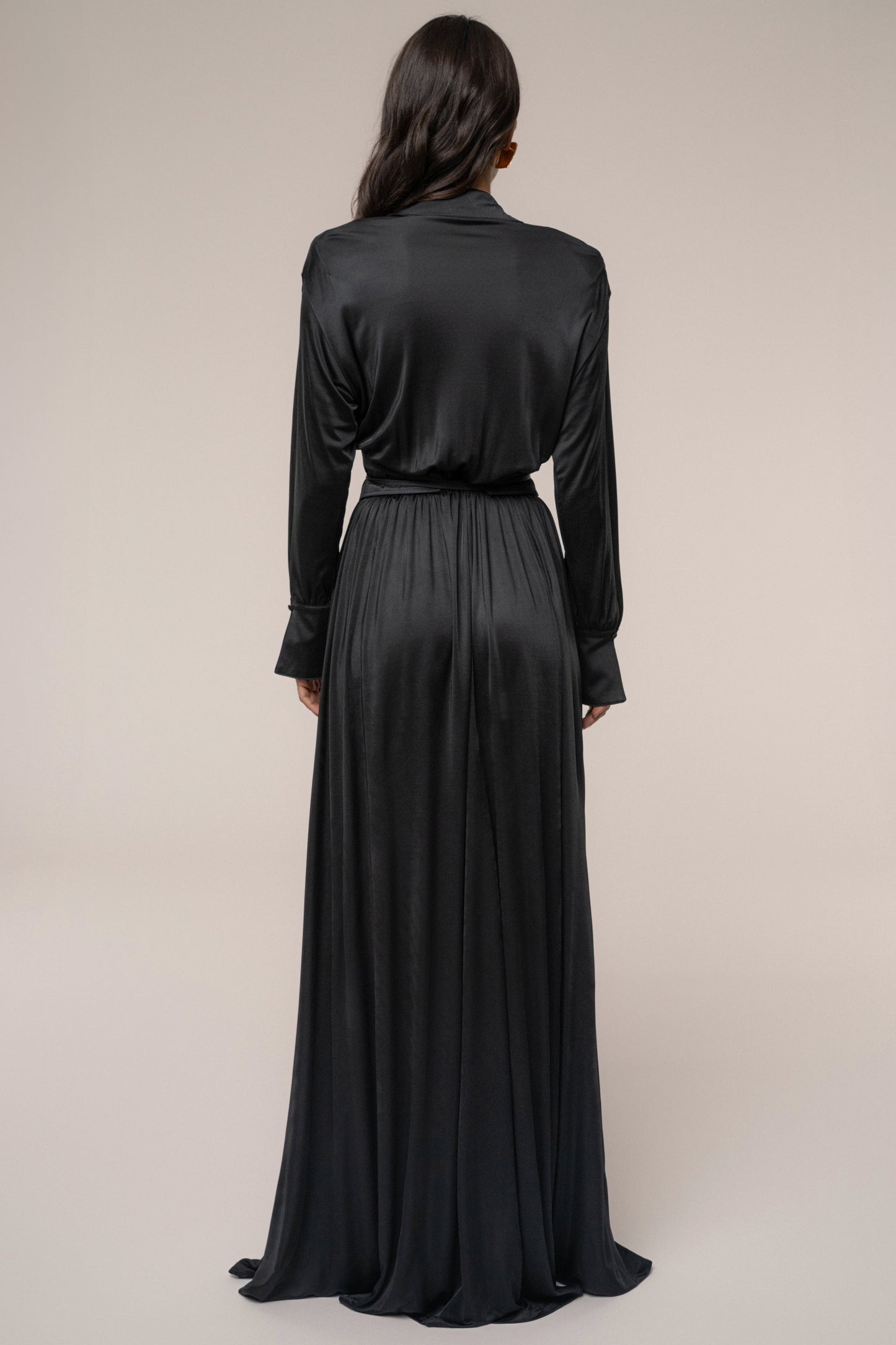 Black High Line Collar Maxi Dress