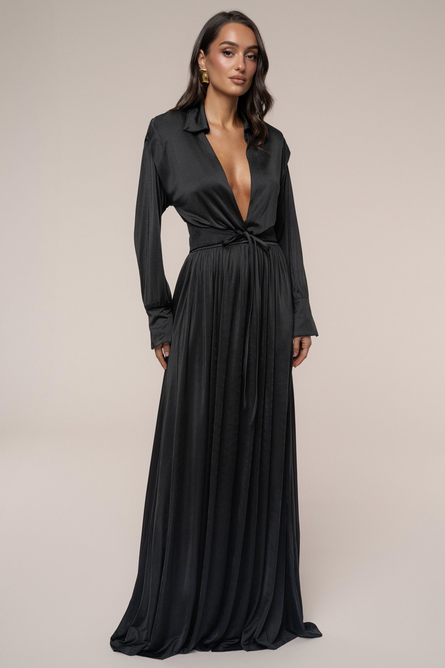 Black High Line Collar Maxi Dress