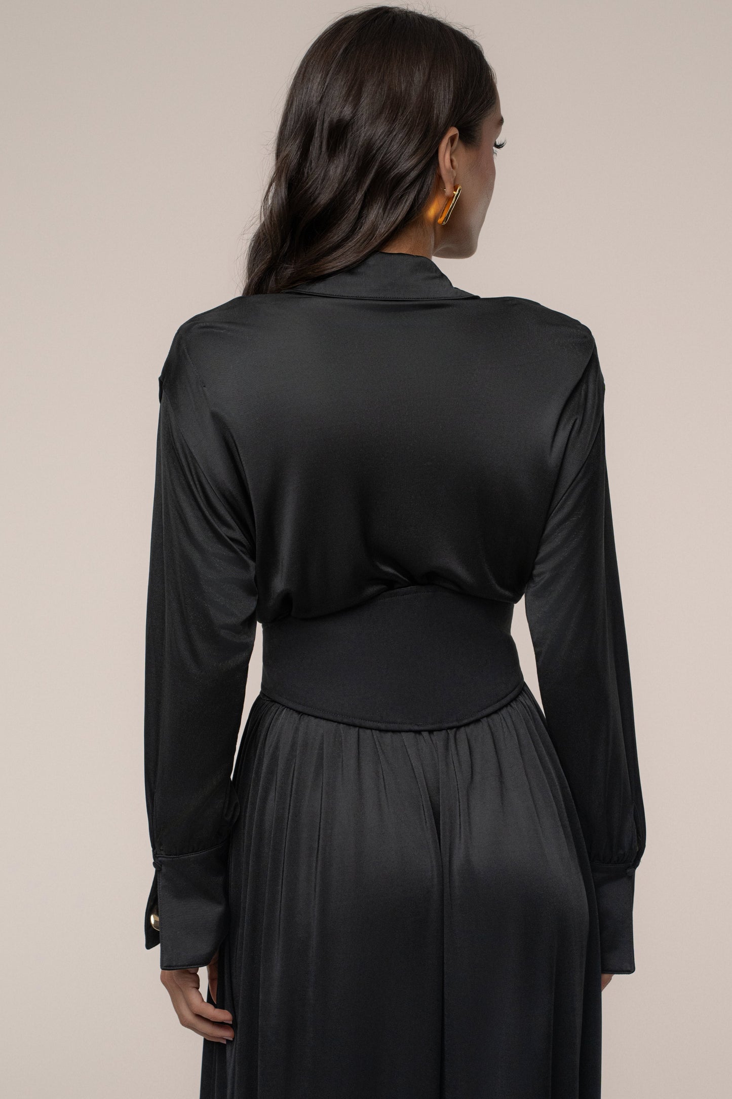 Black High Line Collar Maxi Dress