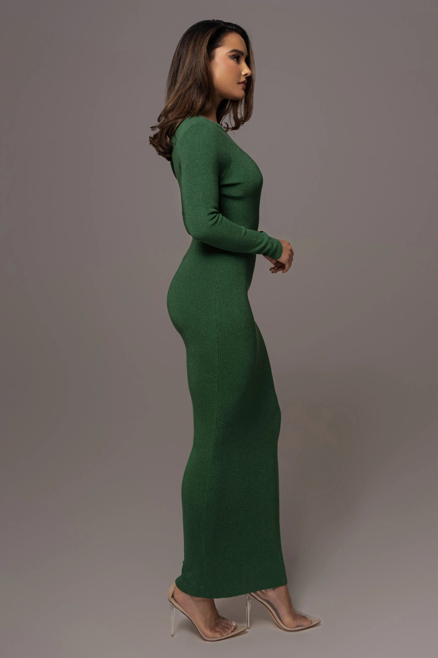 Green Night Shimmers Asymmetrical Maxi Dress