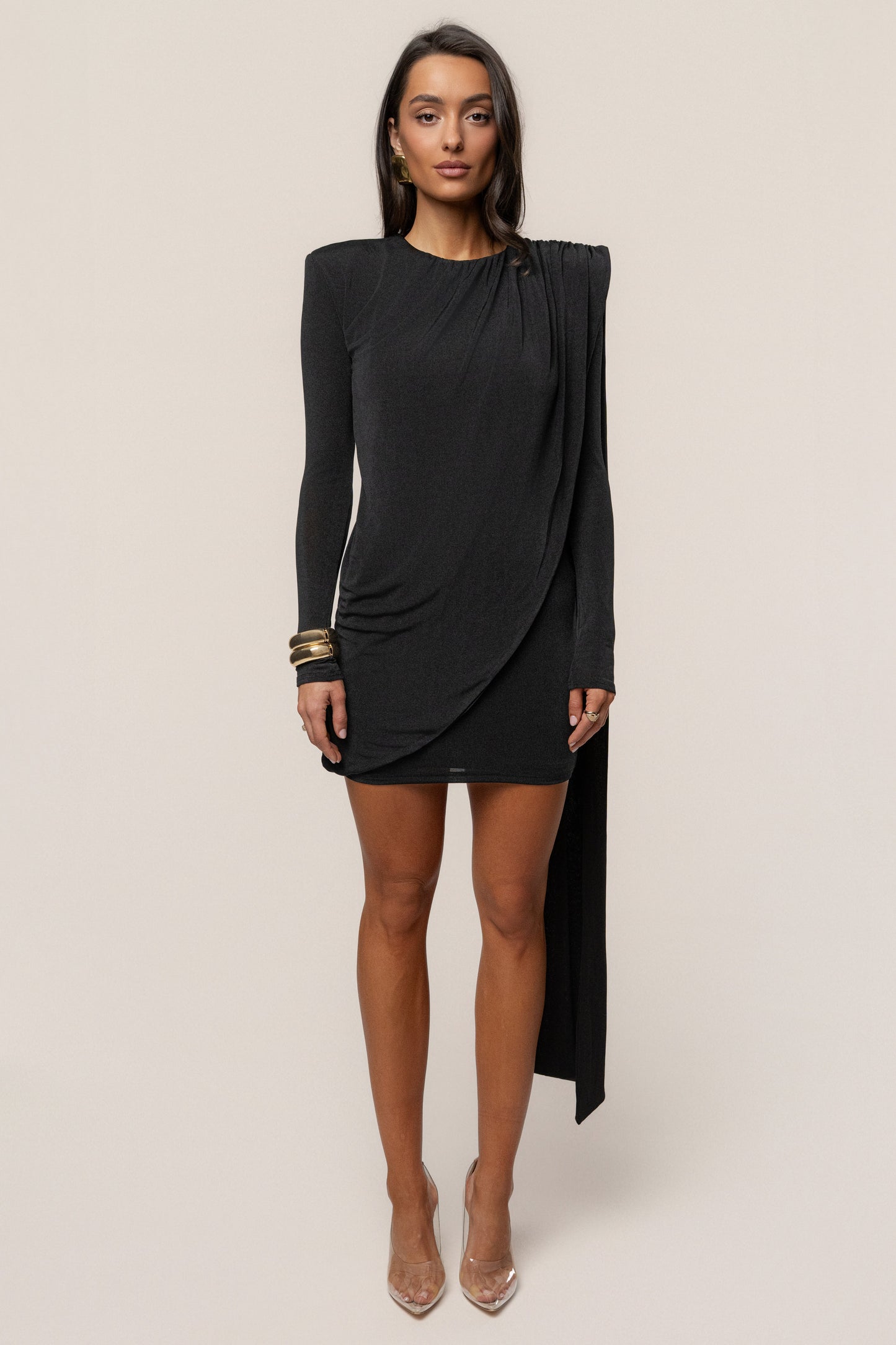 Black Midnight Draped  Mini Dress