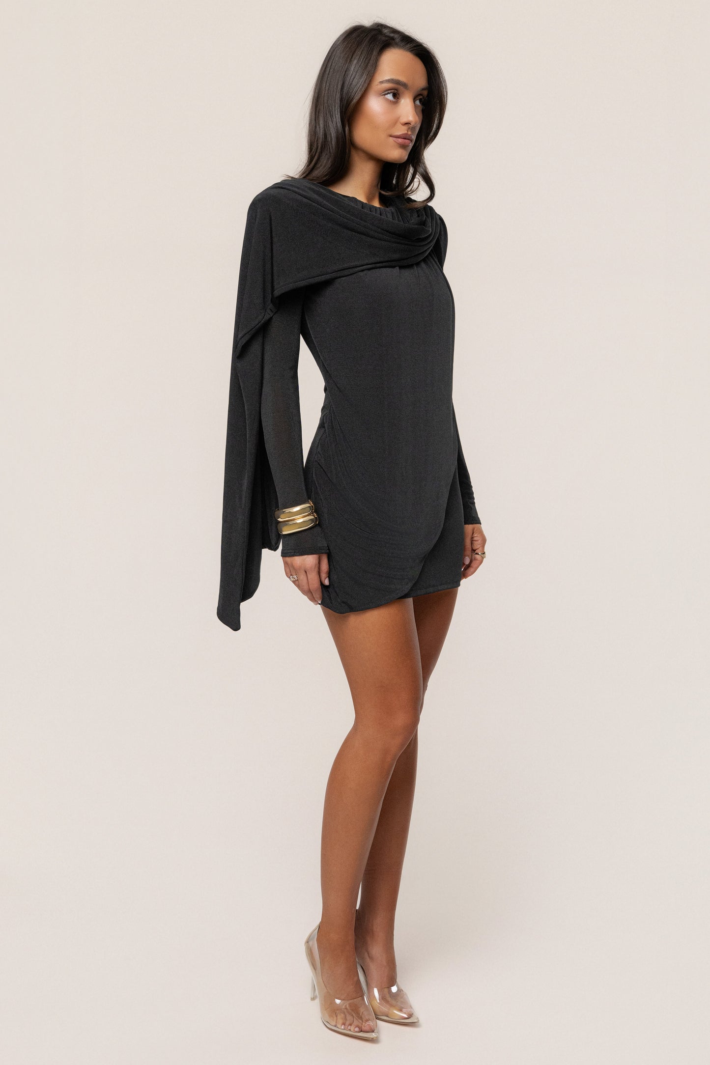 Black Midnight Draped  Mini Dress