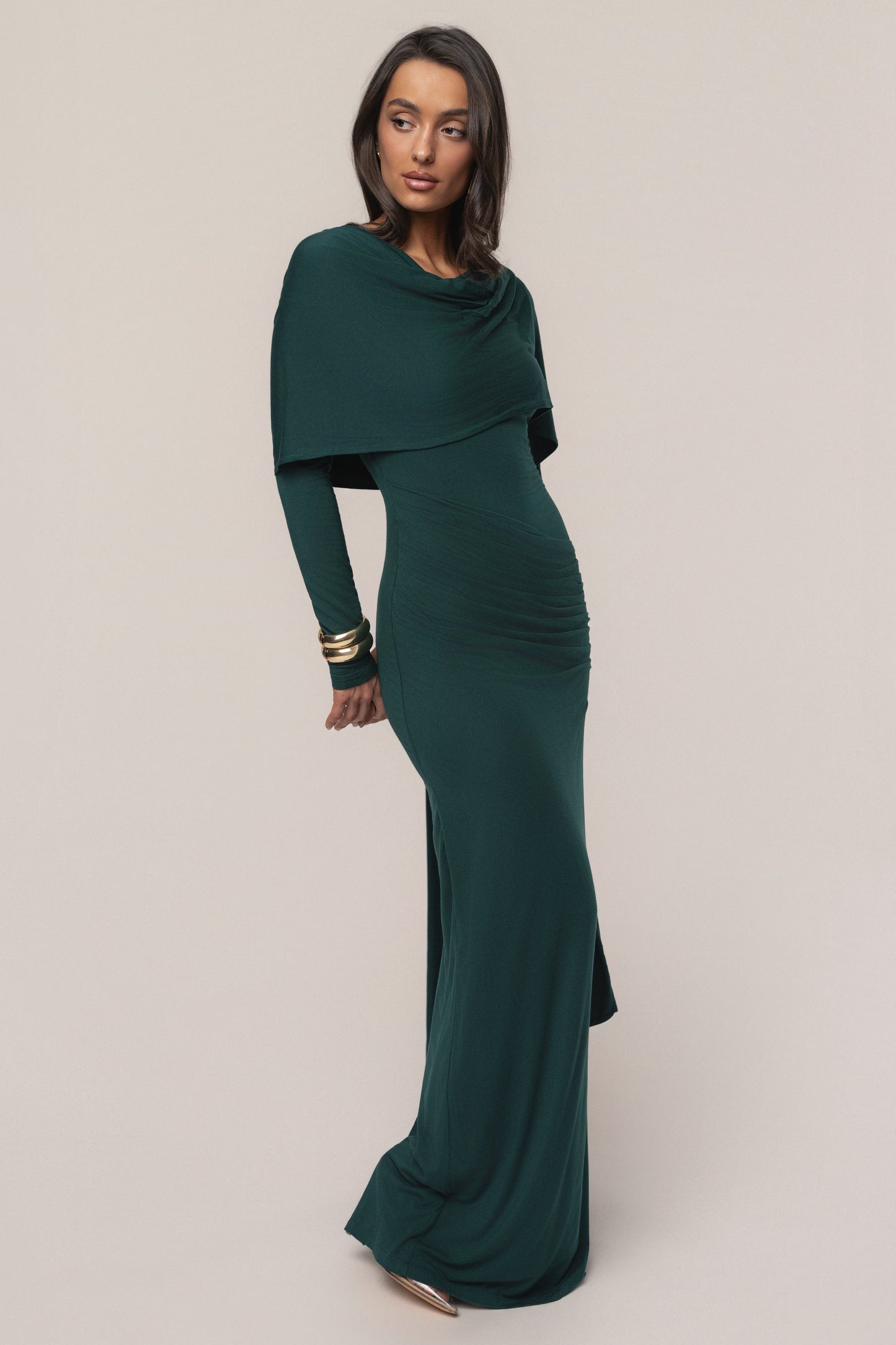 Emerald Glitz Asymmetric Maxi Dress