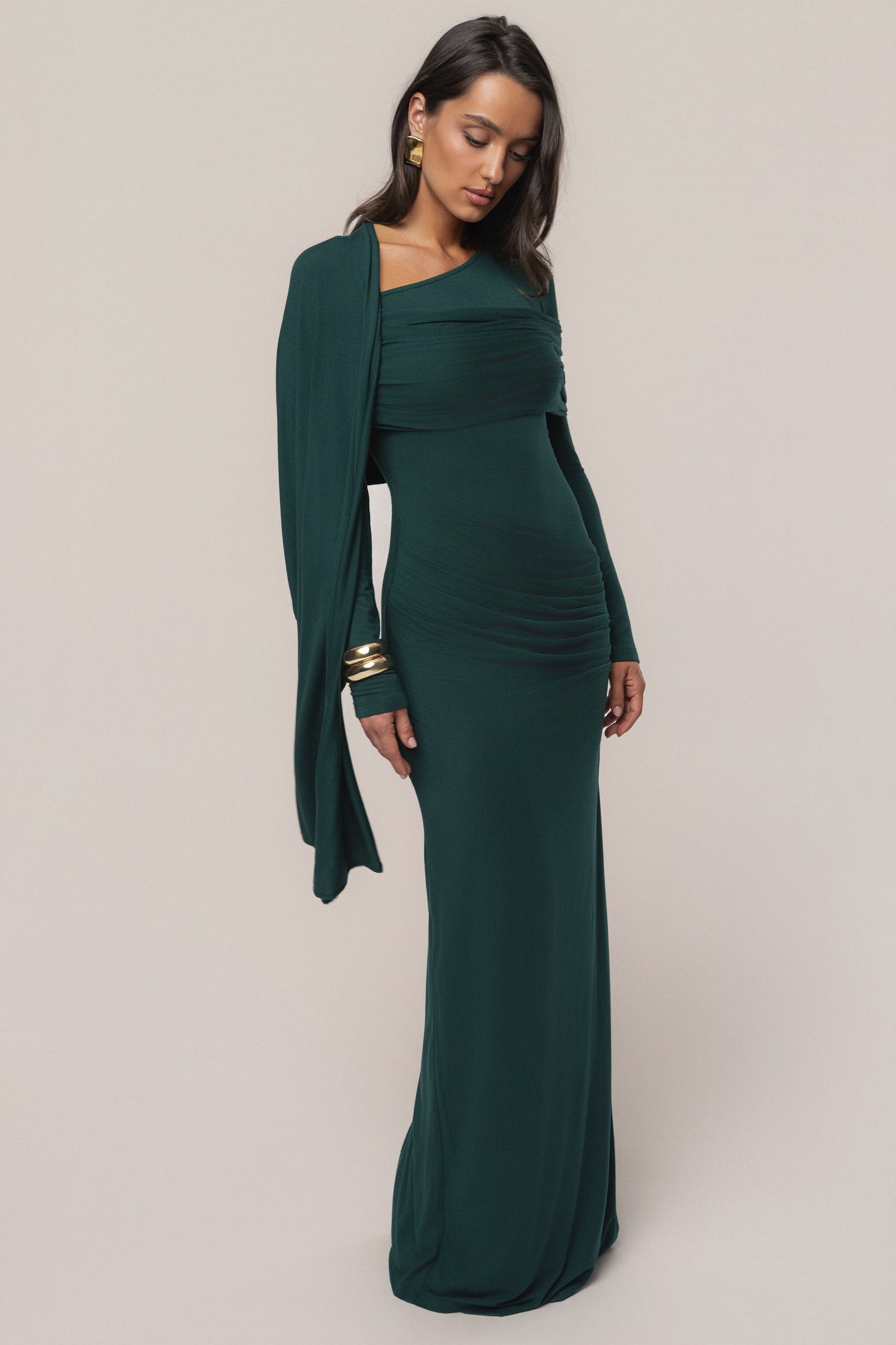 Emerald Glitz Asymmetric Maxi Dress