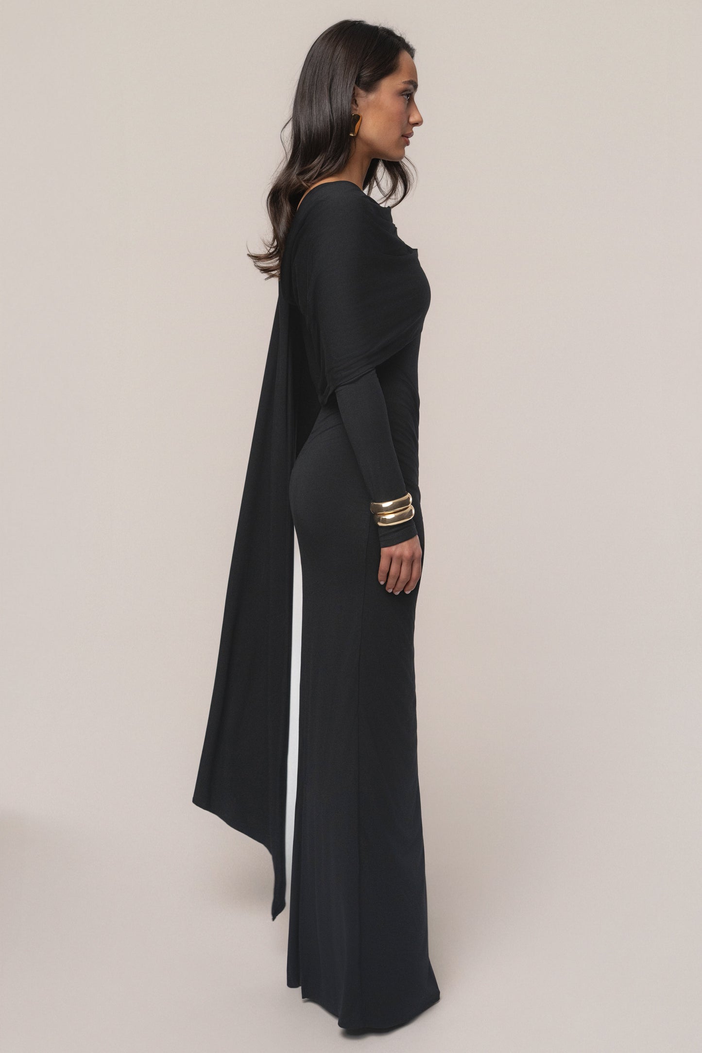 Black Glitz Asymmetric Maxi Dress