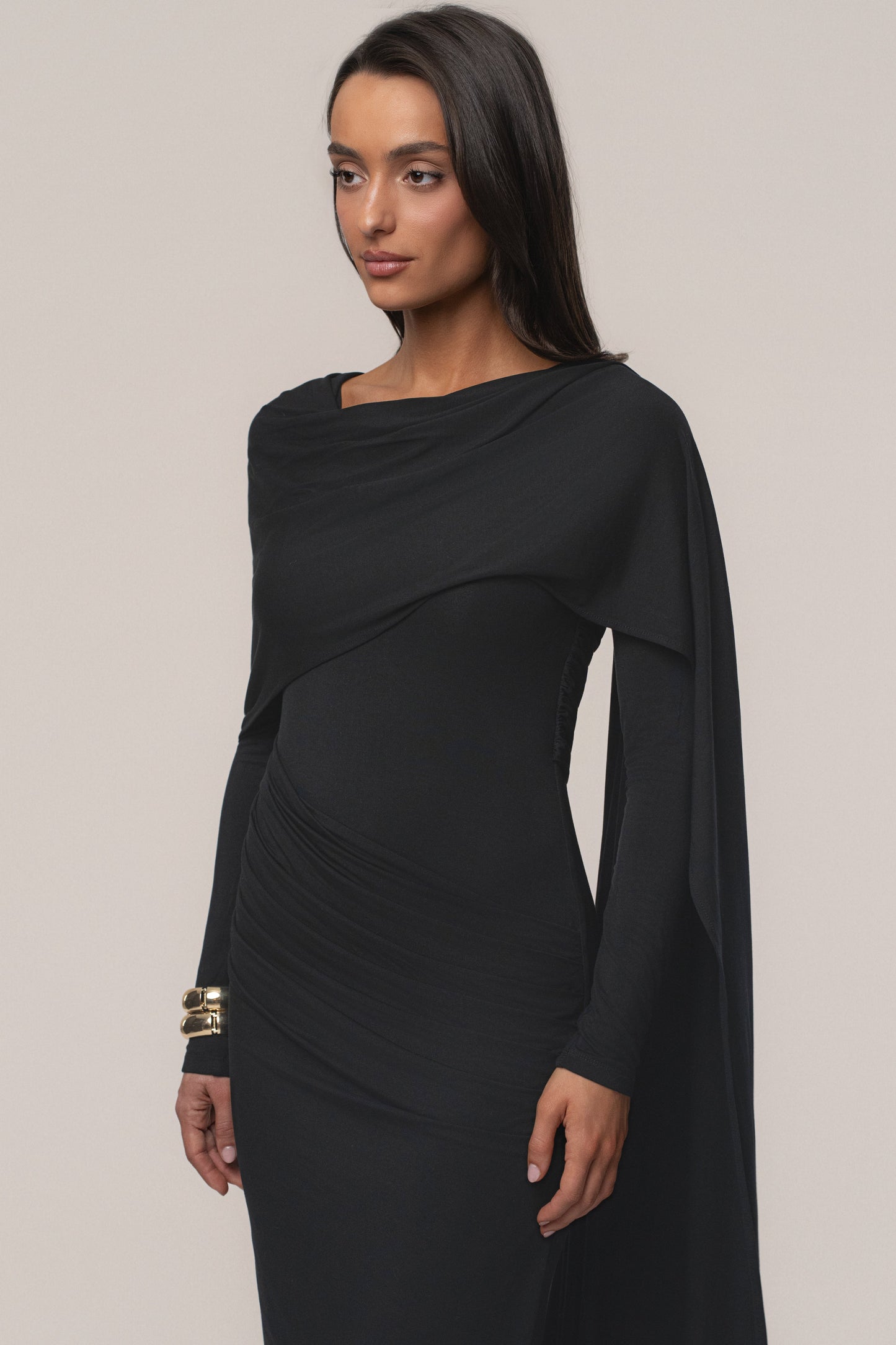 Black Glitz Asymmetric Maxi Dress