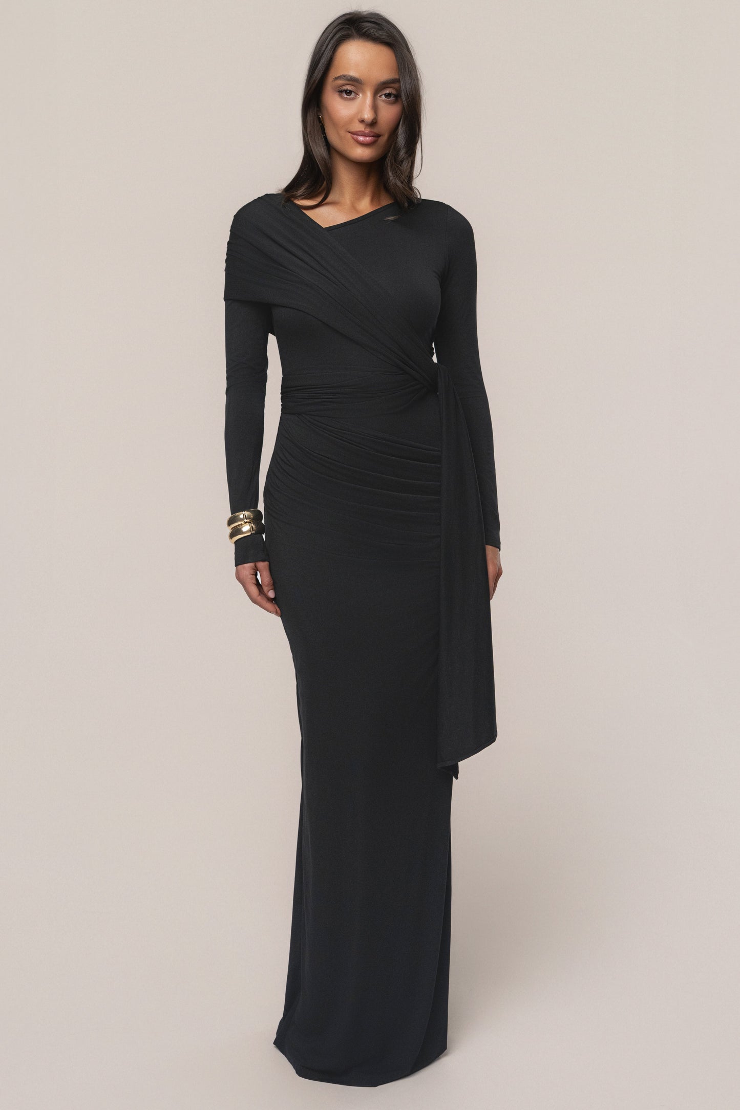 Black Glitz Asymmetric Maxi Dress