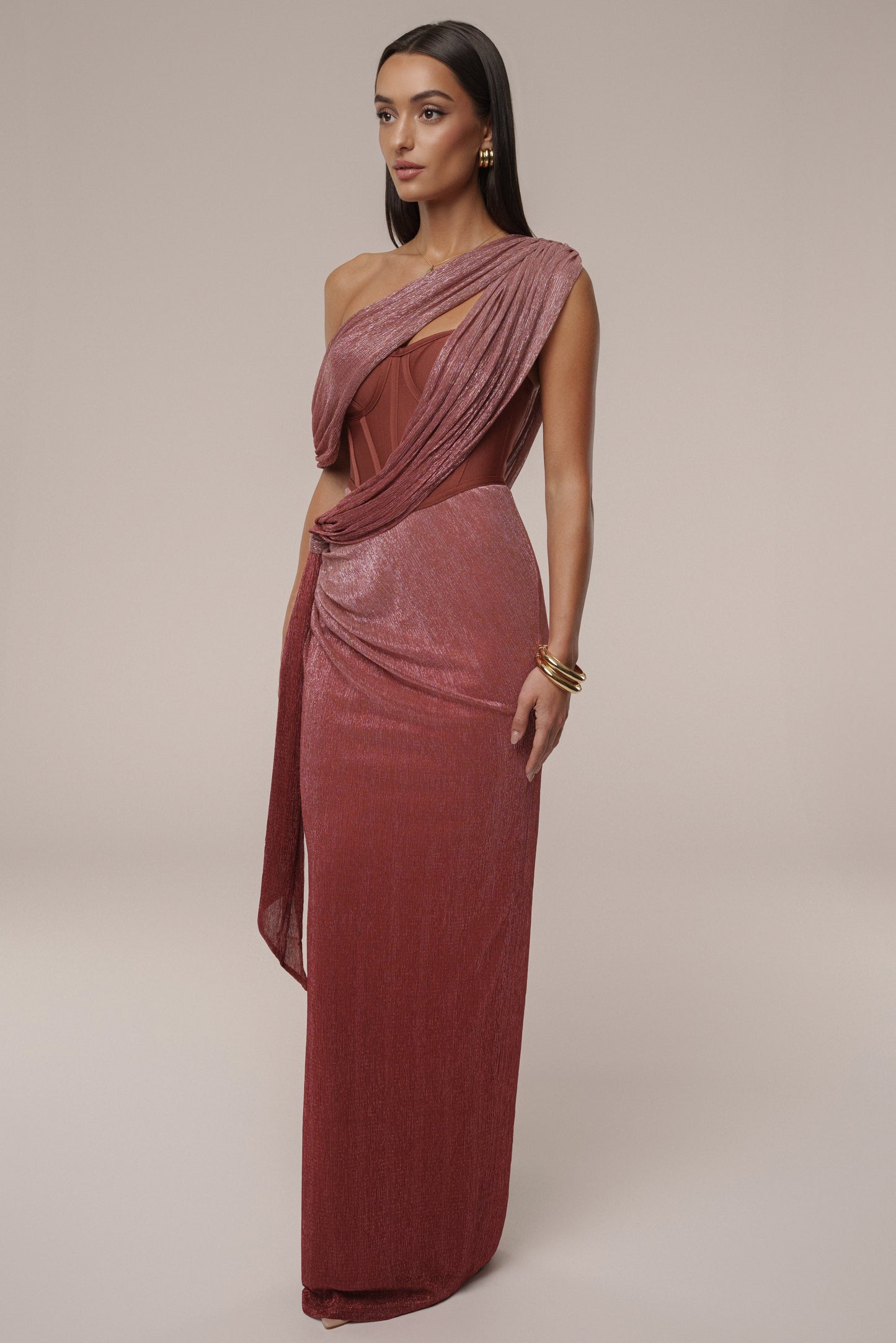Red Celestina Draped Maxi Dress