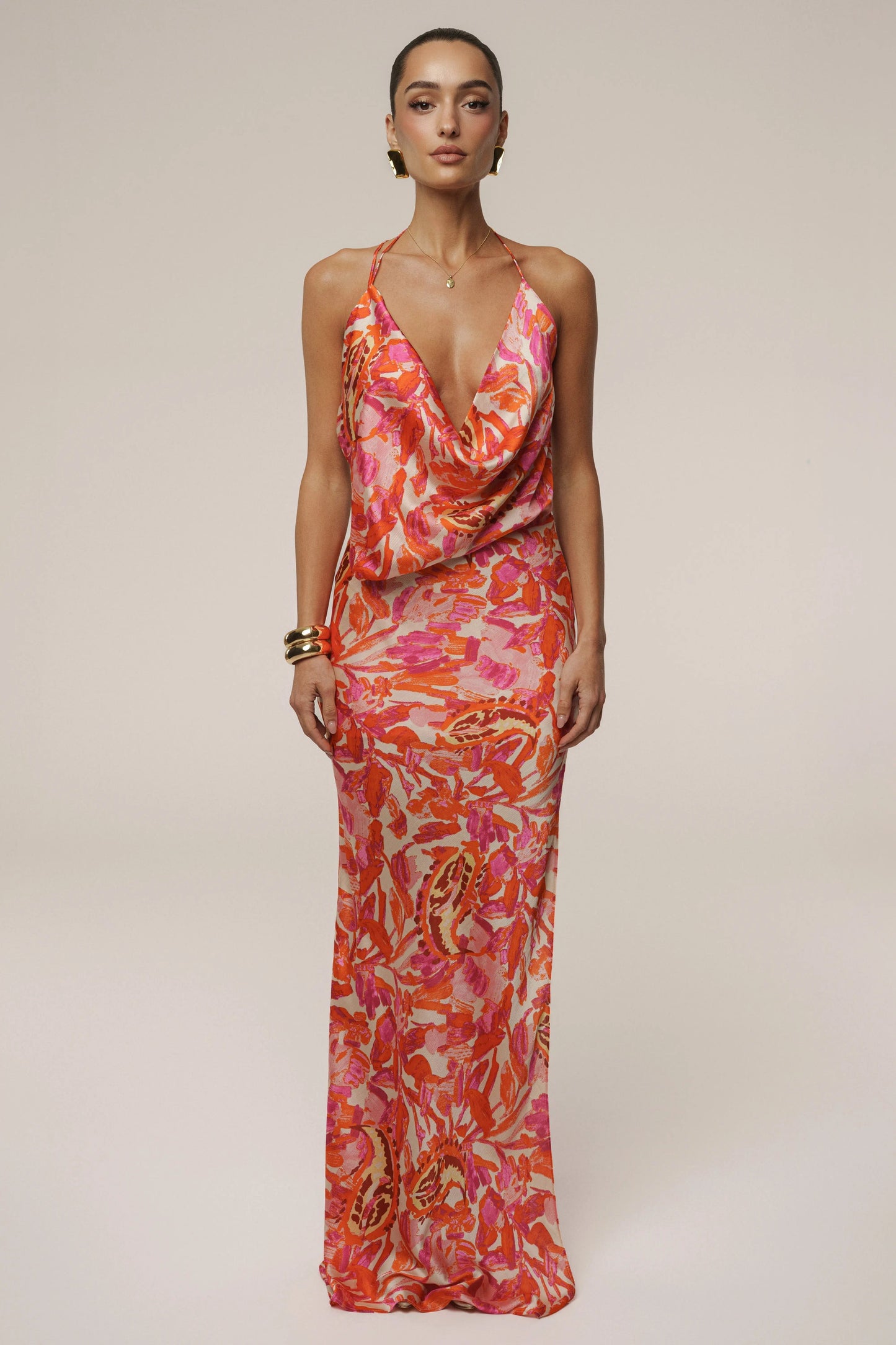 Pink Delmara Cowl Maxi Dress