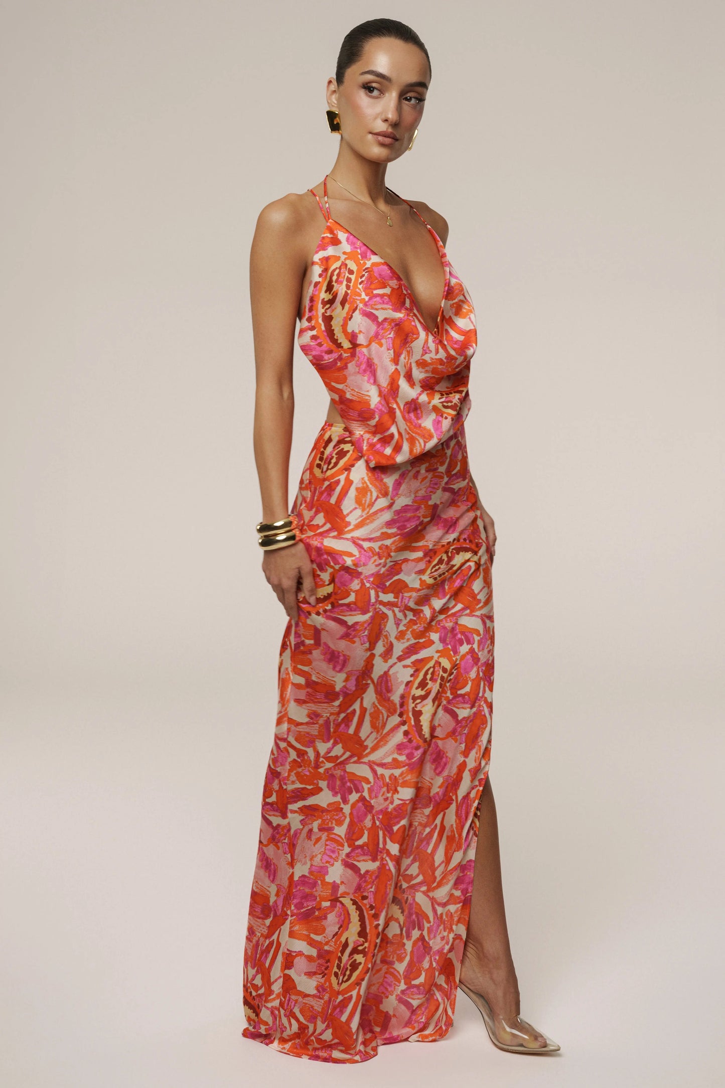 Pink Delmara Cowl Maxi Dress