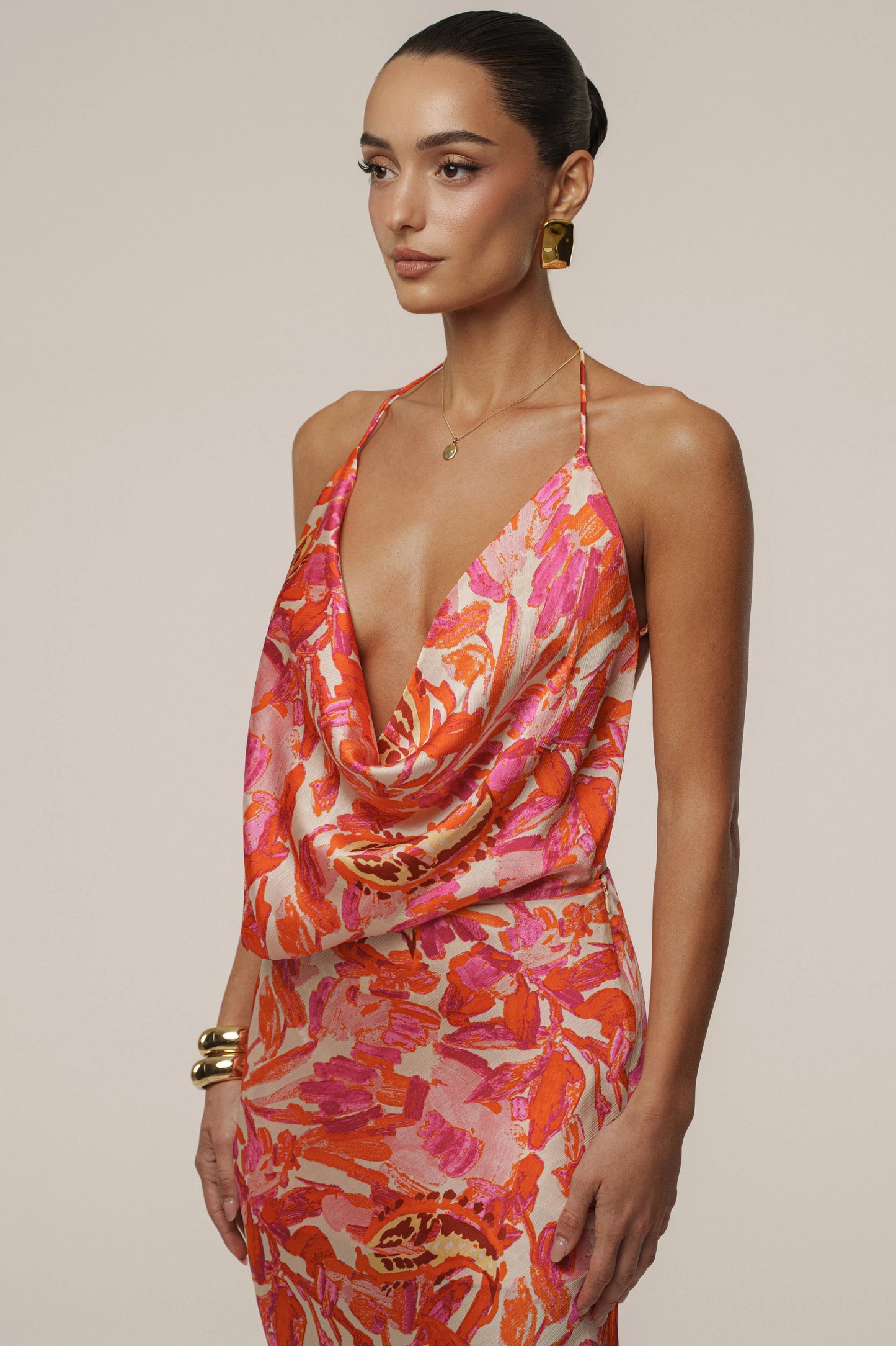 Pink Delmara Cowl Maxi Dress