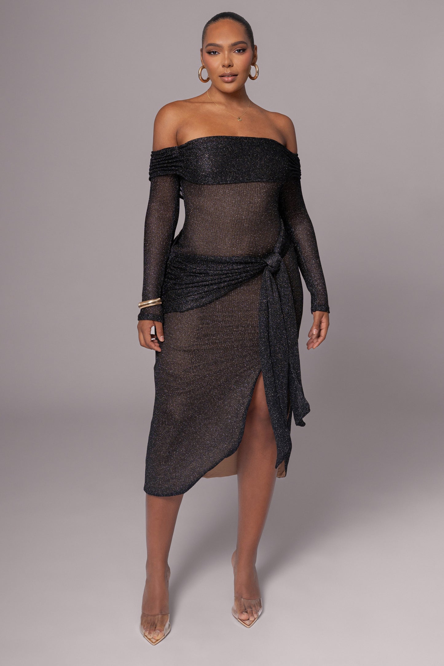 Black Island Elegance Drape Dress
