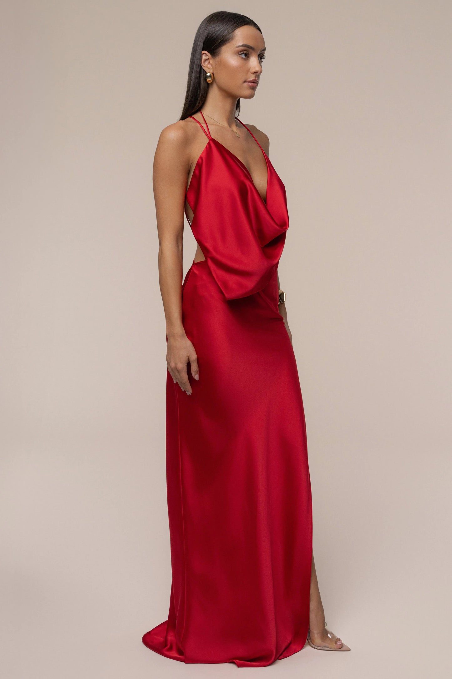 Red Delmara Cowl Maxi Dress