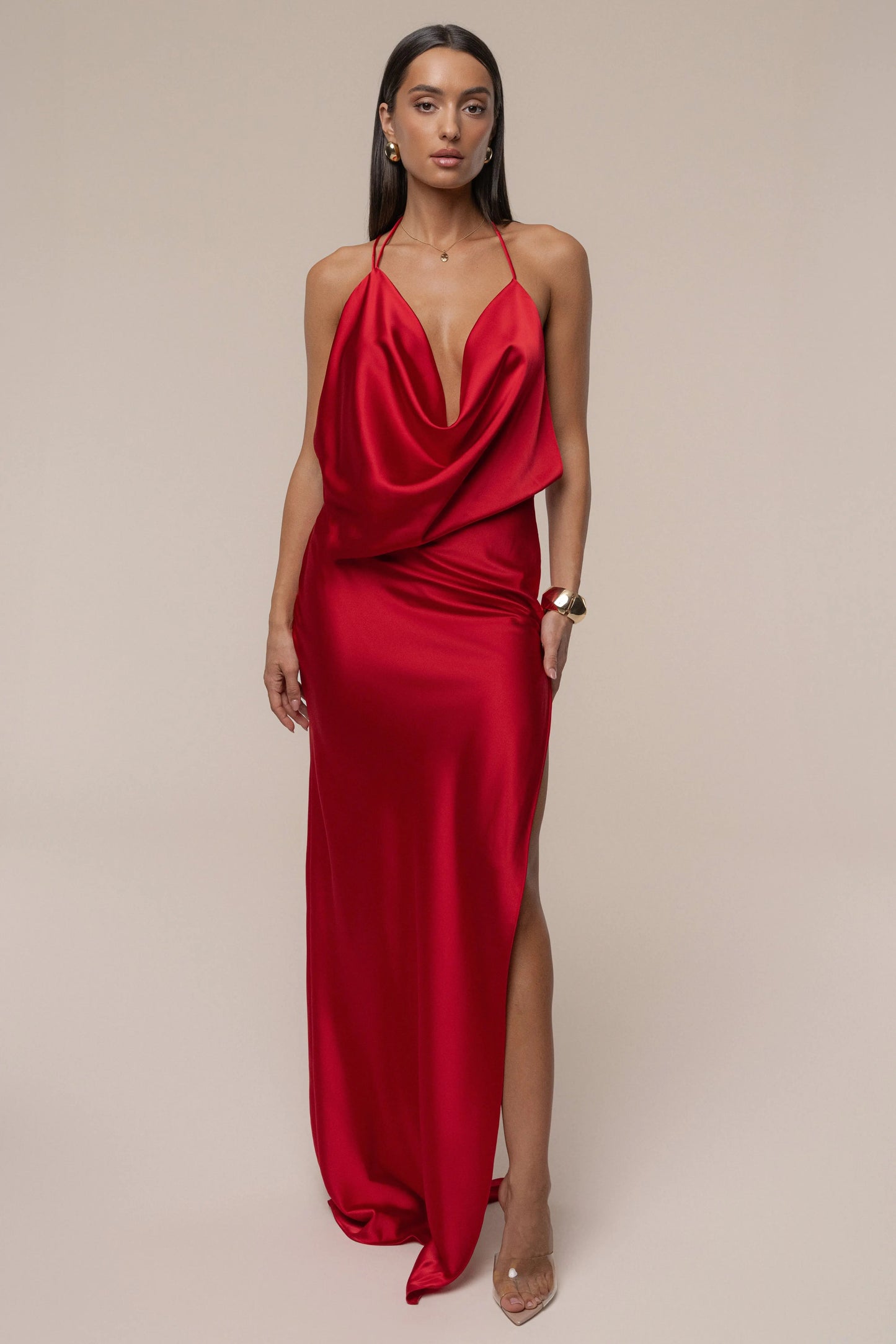 Red Delmara Cowl Maxi Dress