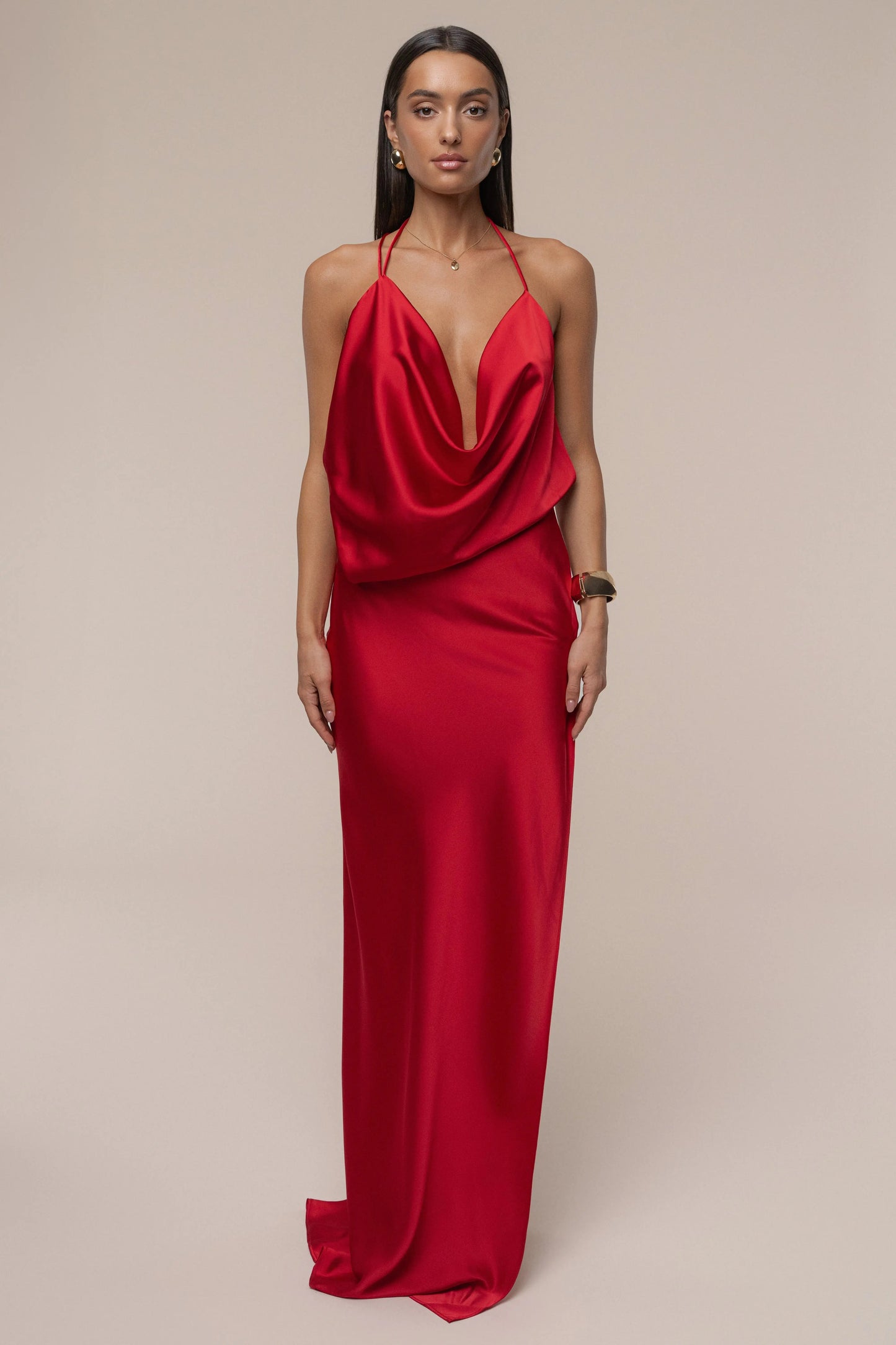 Red Delmara Cowl Maxi Dress