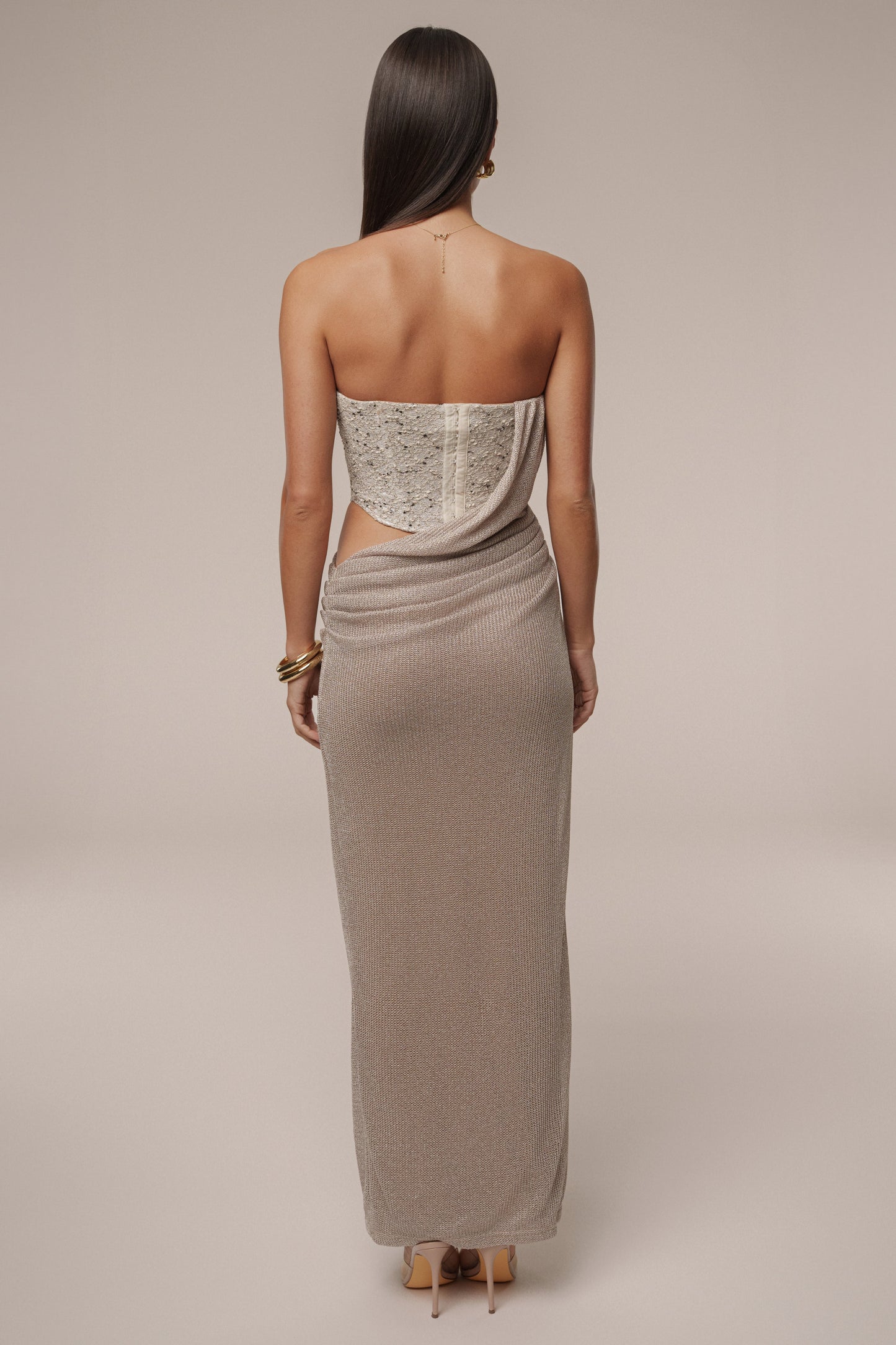 Beige Stellar Sequin Maxi Dress