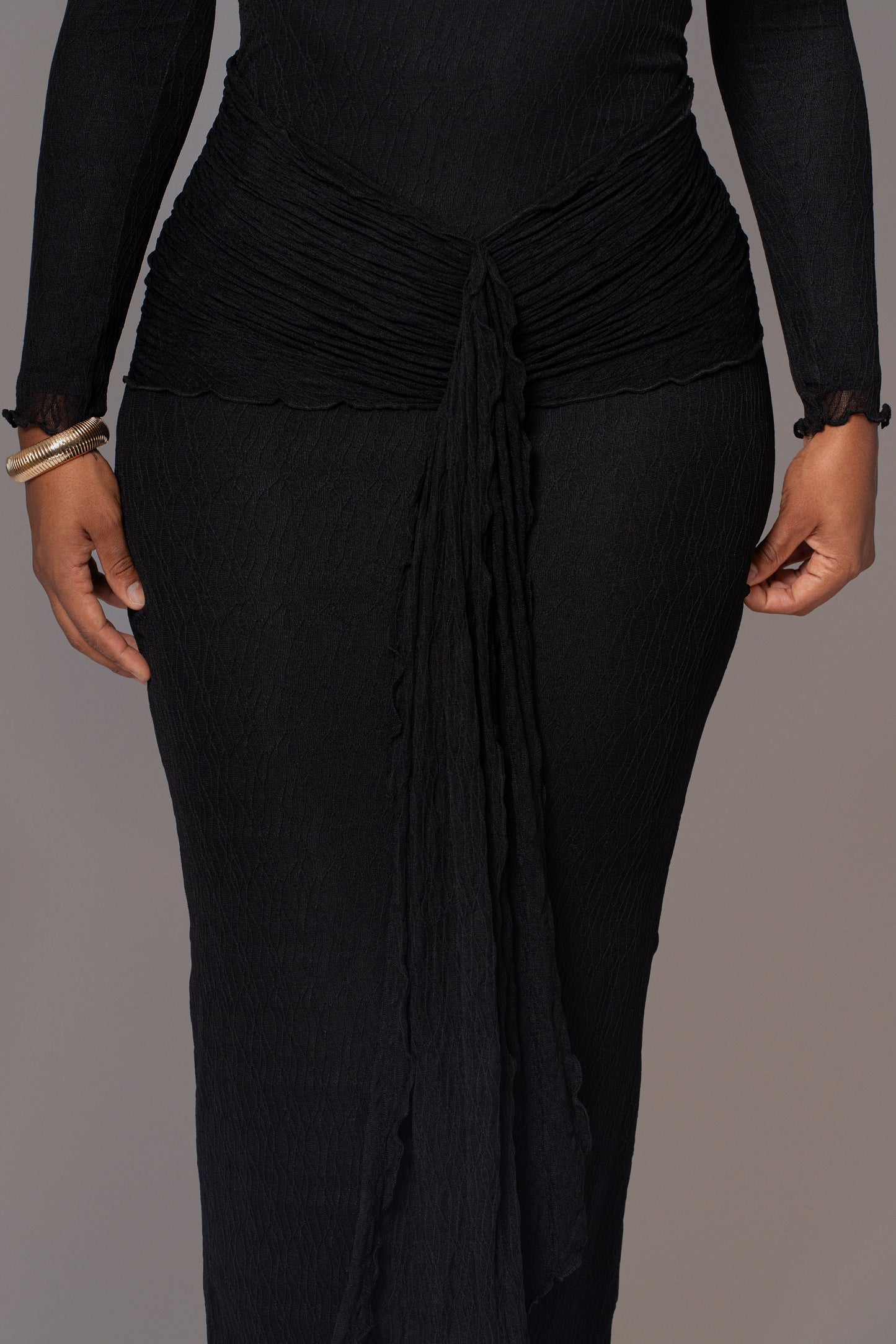Black Drape Mock Neck Dress