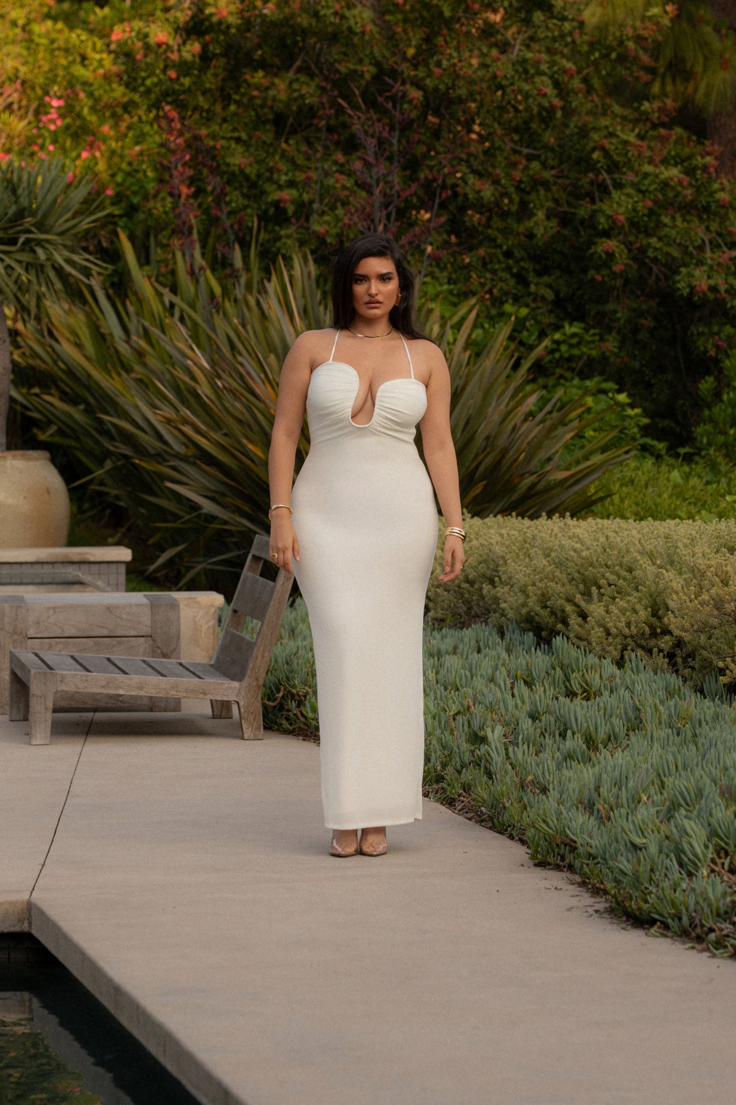 White Eclipse Plunge Neck Dress