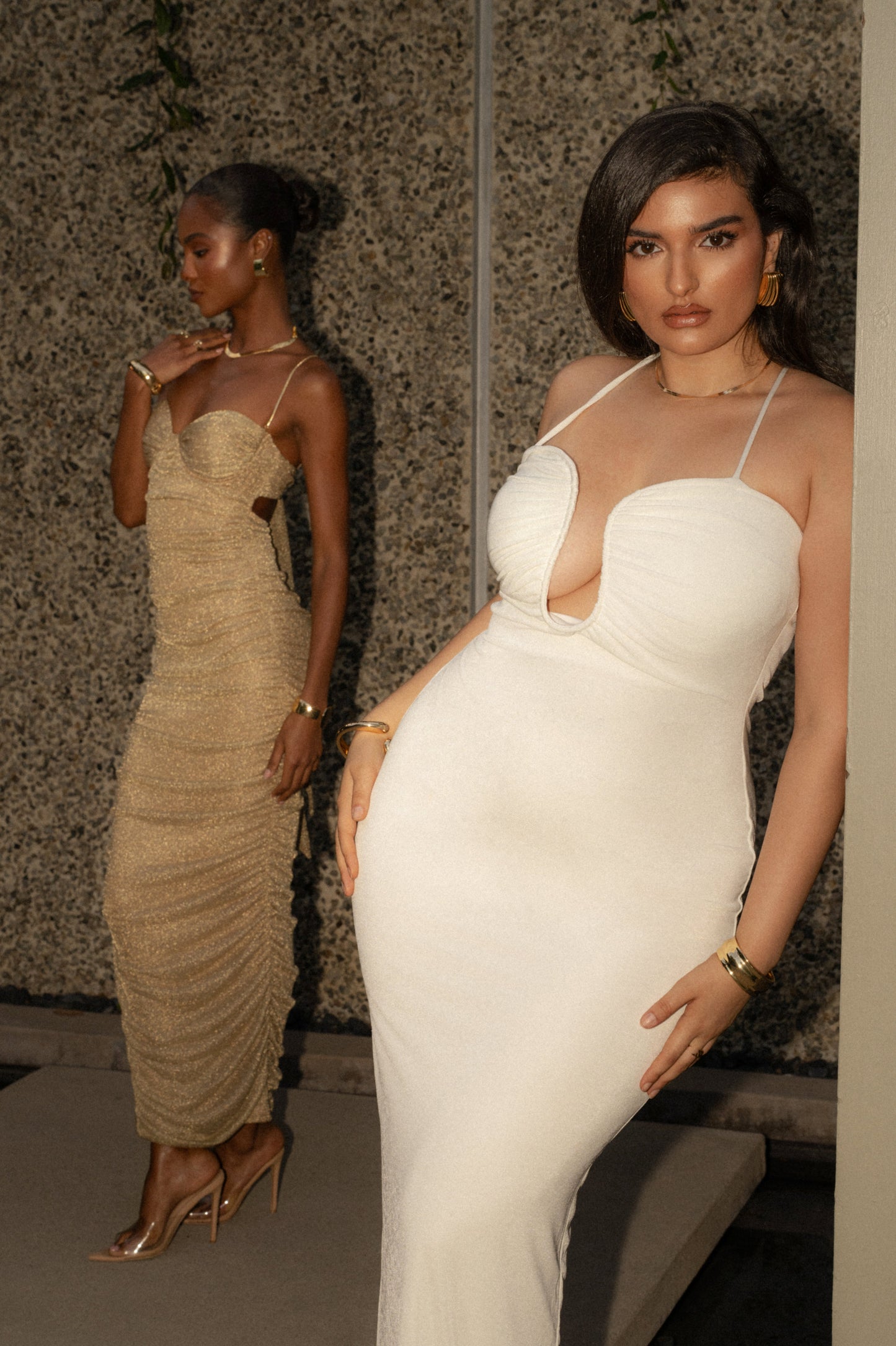 White Eclipse Plunge Neck Dress