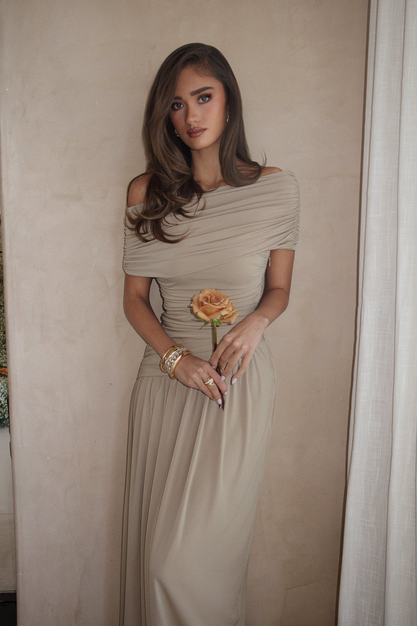 Beige Vision Of Elegance Maxi Dress